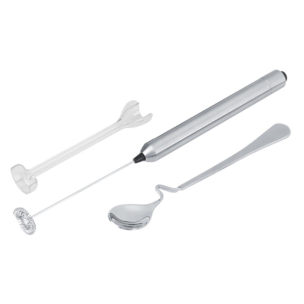 Premium Stainless Steel Electric Milk Frother - Handheld Battery-Operated Coffee Frother with Spoon for Lattes, Cappuccinos & Hot Chocolate | Perfect for Home, Office & Coffee Shops