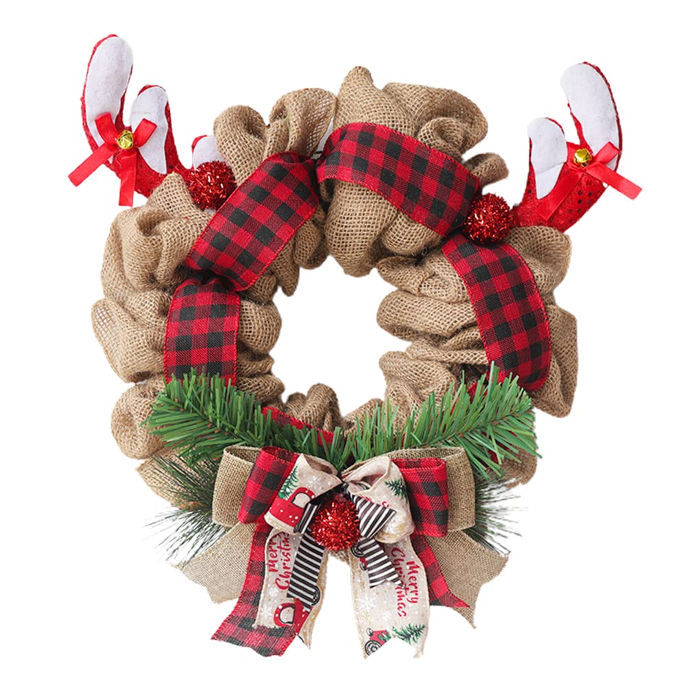 JAOCDOEN Artificial Christmas Wreath with Antlers - Rustic Burlap Xmas Garland for Front Door, Holiday Home & Classroom Decor - Perfect for Christmas Tree, Fireplace Mantel & Winter Party Decorations