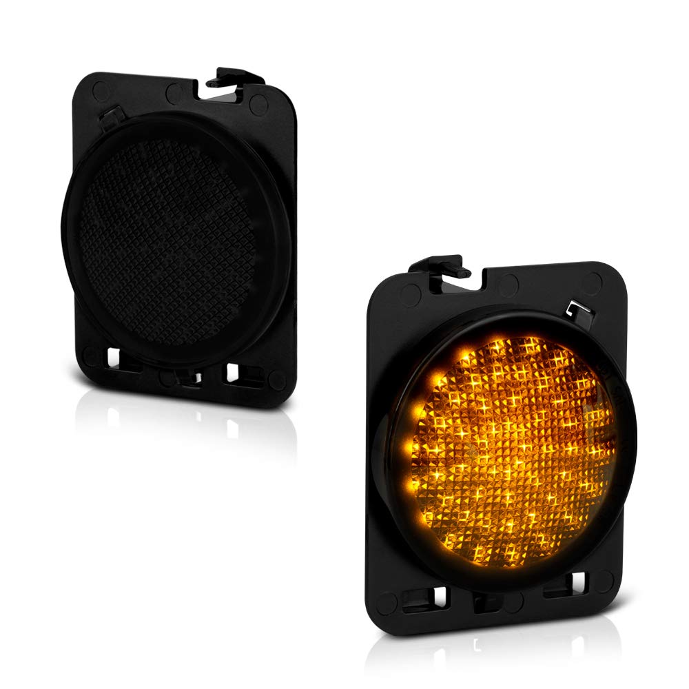 VIPMOTOZ Smoked Lens Full Amber LED Side Marker Light Fender Lamp Assembly - Replacement for 2007-2018 Jeep Wrangler JK (Driver & Passenger Side) | Durable Off-Road Lighting Upgrade for Enhanced Visibility & Style