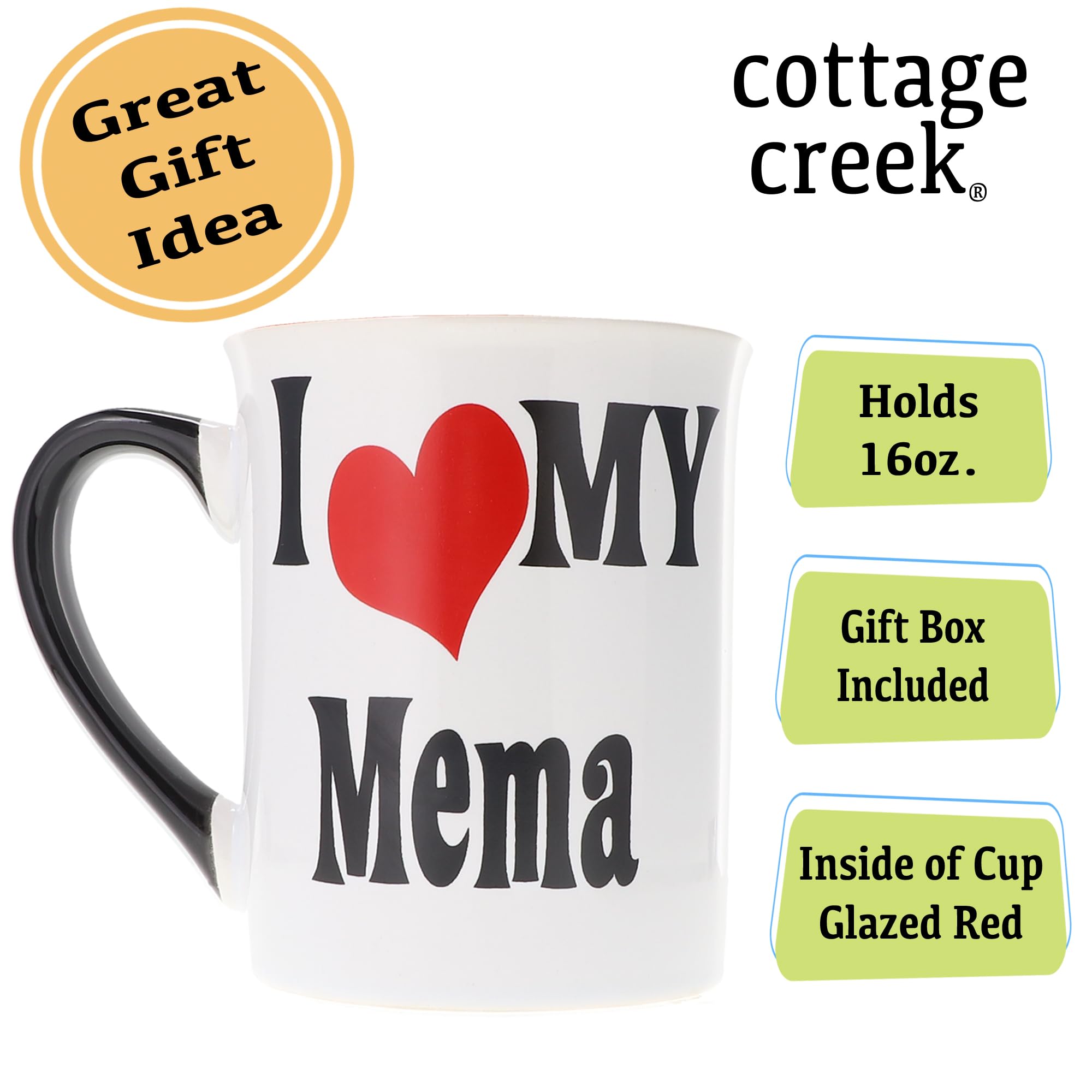 I Love My Mema Ceramic Coffee Mug - 16 oz Black & White Grandma Gift Mug with Box, Perfect Tea Cup for Nana, Cute Grandparent Gifts for Baby Showers, Birthdays & Mother's Day | Ideal for Coffee, Tea & Hot Chocolate at Home