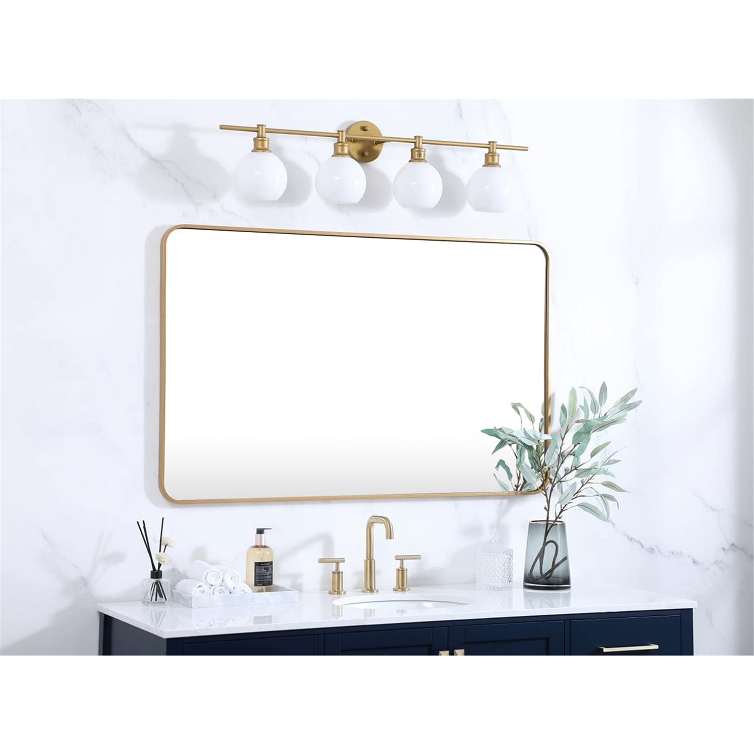 Brass Rectangular Mirror 30x48 - Elegant Decor for Living Room & Bedroom