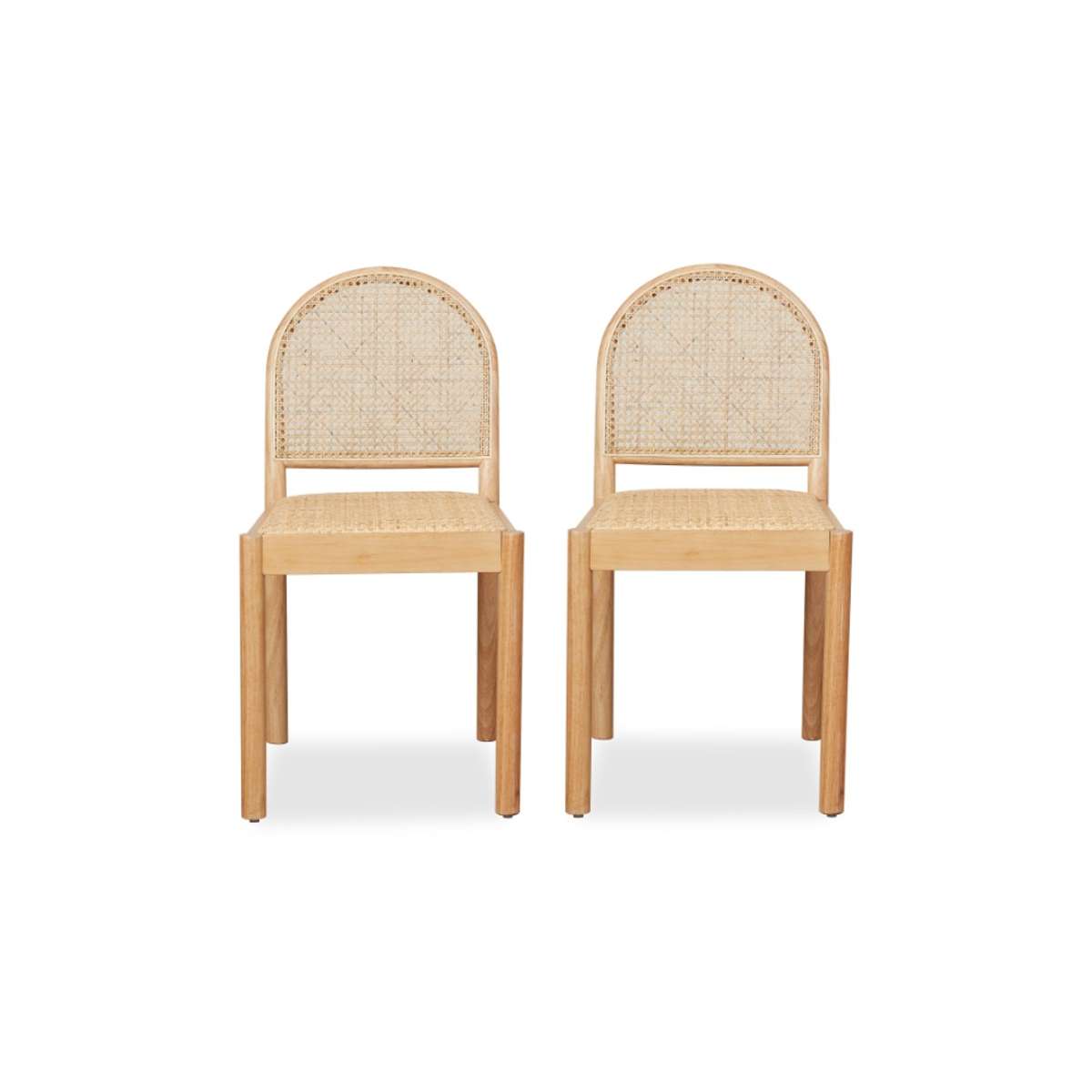 Mateo Curved Rattan Dining Chair Set of 2 - Natural Wicker Patio Chairs for Indoor/Outdoor Use - Perfect for Dining Room, Kitchen, Garden or Balcony