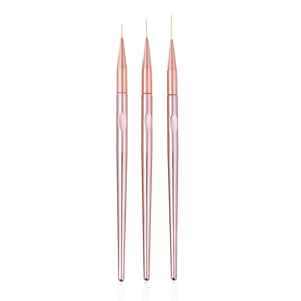 Professional 3-Piece Rose Gold Nail Art Liner Brush Set for UV Gel & Acrylic Nails - 7mm/9mm/11mm Nail Art Design Tools - Perfect for Salon, Home Manicures & DIY Nail Art Projects