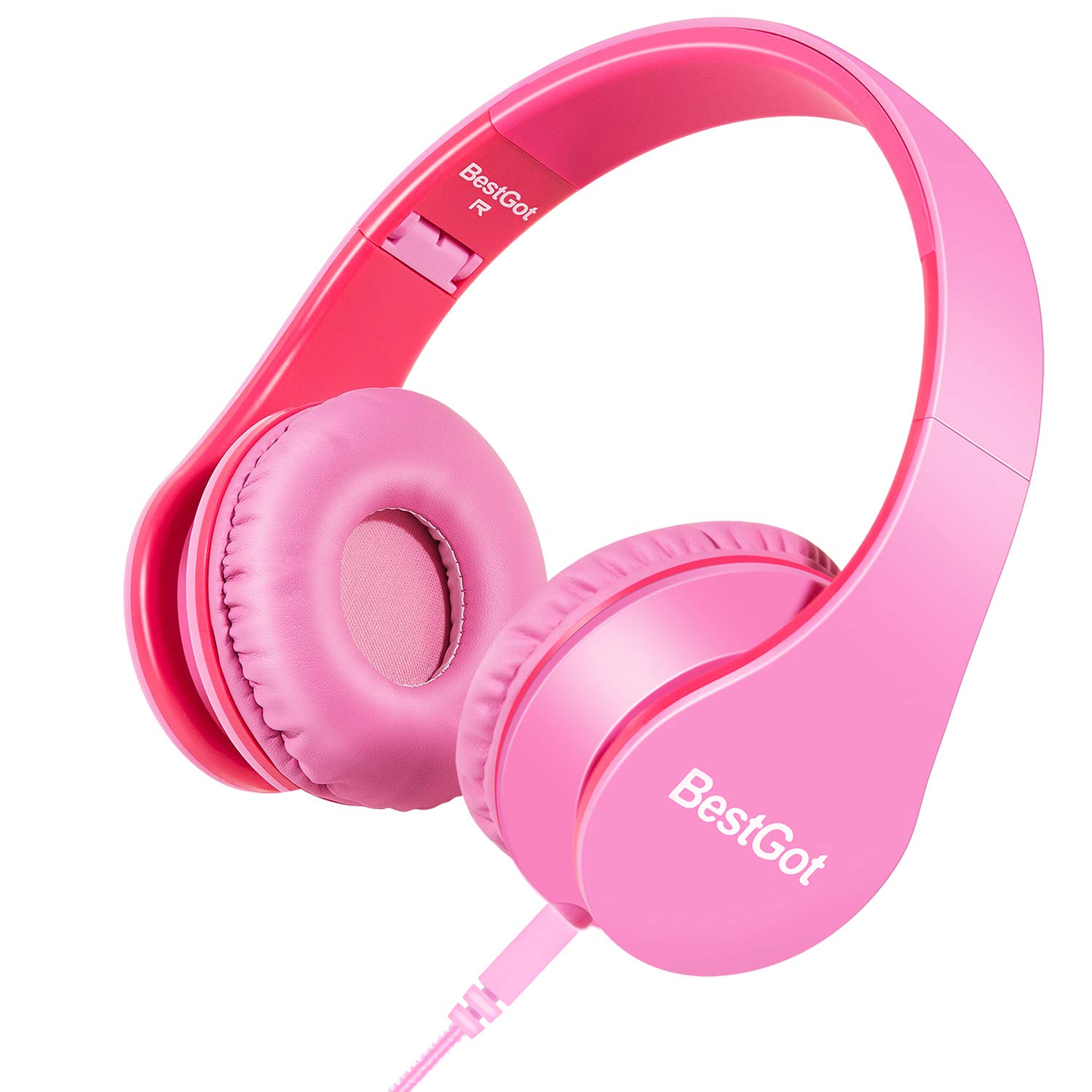 BestGot BG6002 Kids Headphones with Microphone - Volume Control, Foldable Design & 3.5mm Plug - Safe for Children & Adults (Pink) - Perfect for School, Travel, Online Learning & Gaming