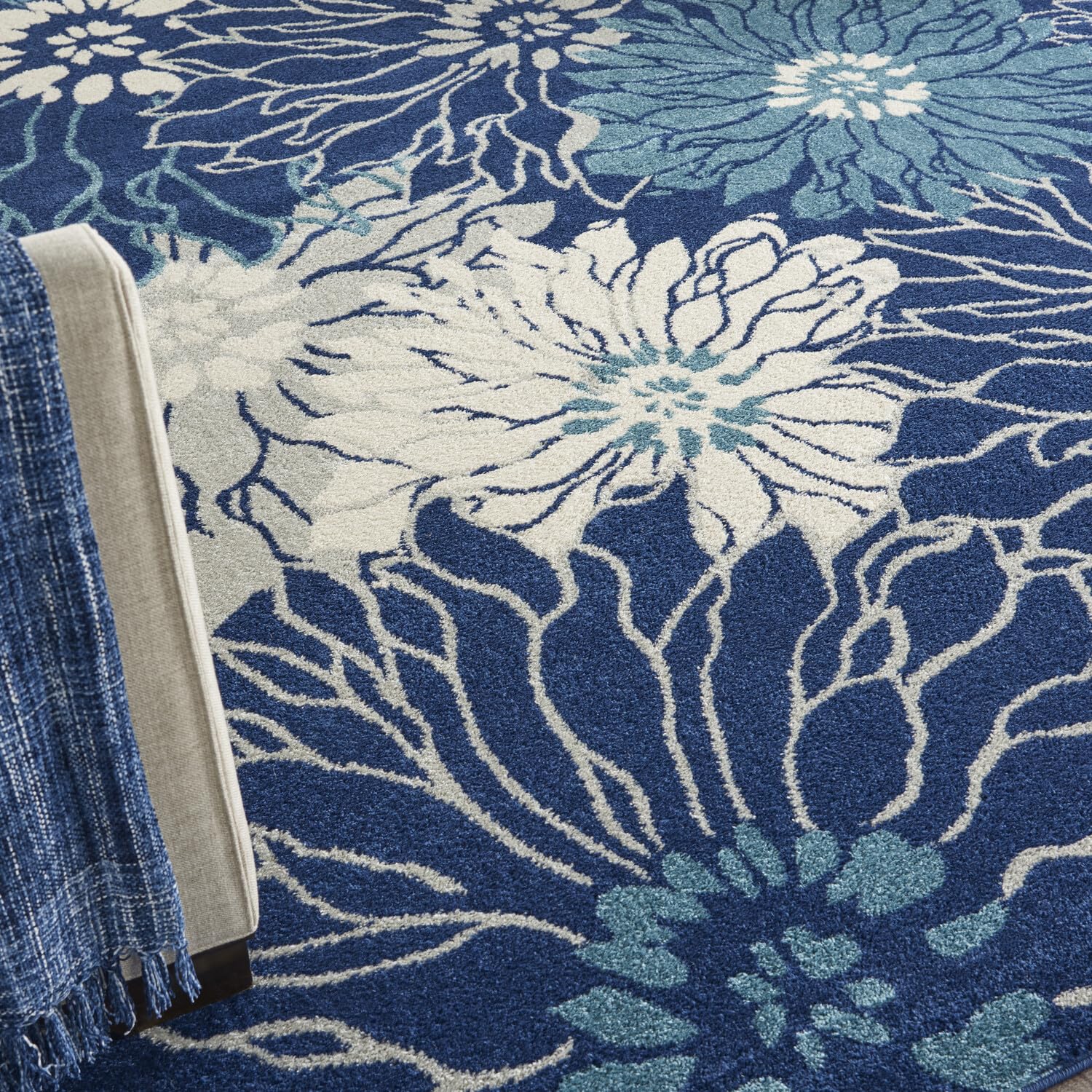 Nourison Passion Navy/Ivory 9' x 12' Floral Farmhouse Area Rug - Easy Cleaning, Non-Shedding, Soft & Durable - Perfect for Bedroom, Living Room, Dining Room & Kitchen Decor (9x12)