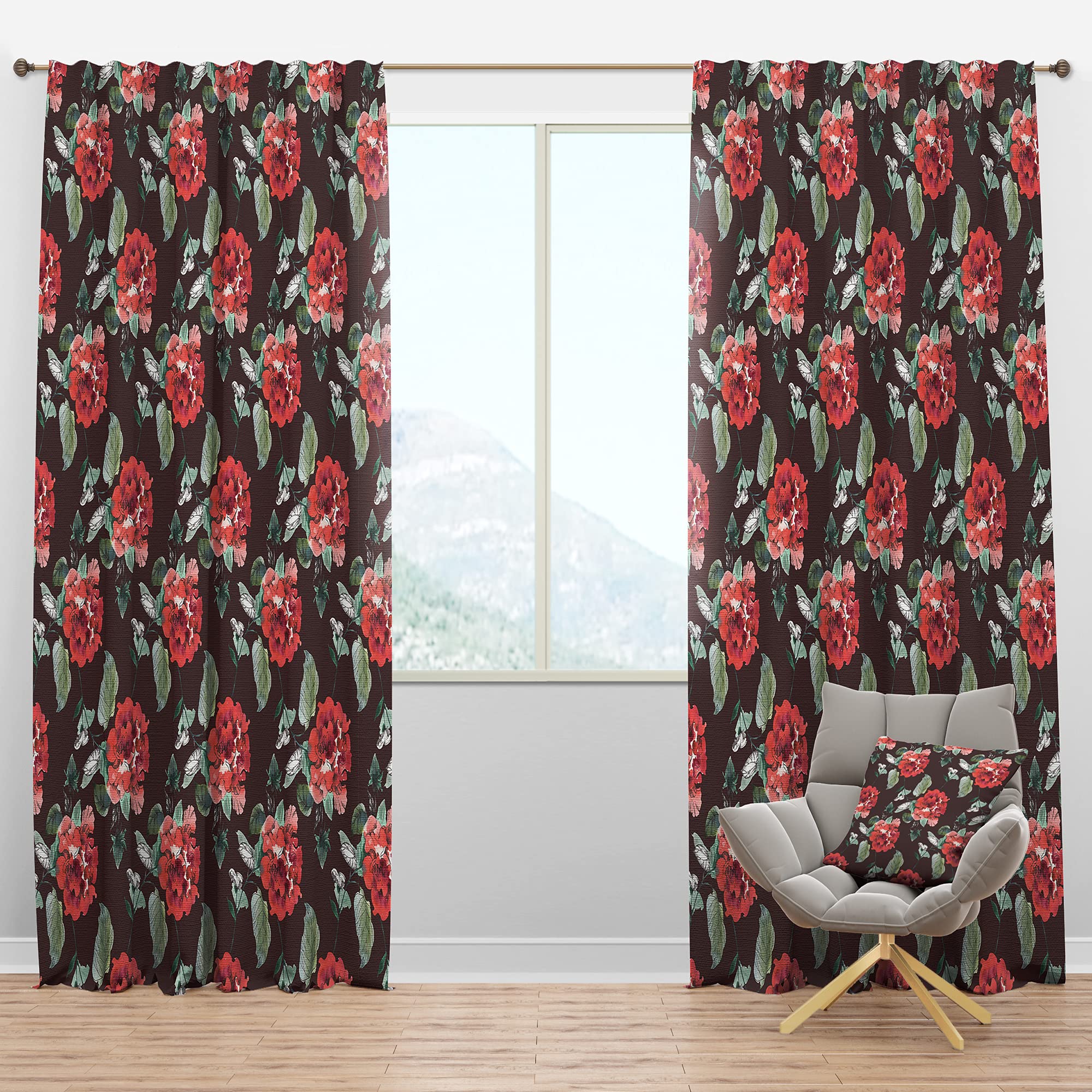 Blackout Curtains 'Red Rose in Brown' - Thermal Insulated Single Panel Window Drapes (52x95 inches) for Bedroom & Living Room - Perfect for Light Blocking, Privacy & Temperature Control