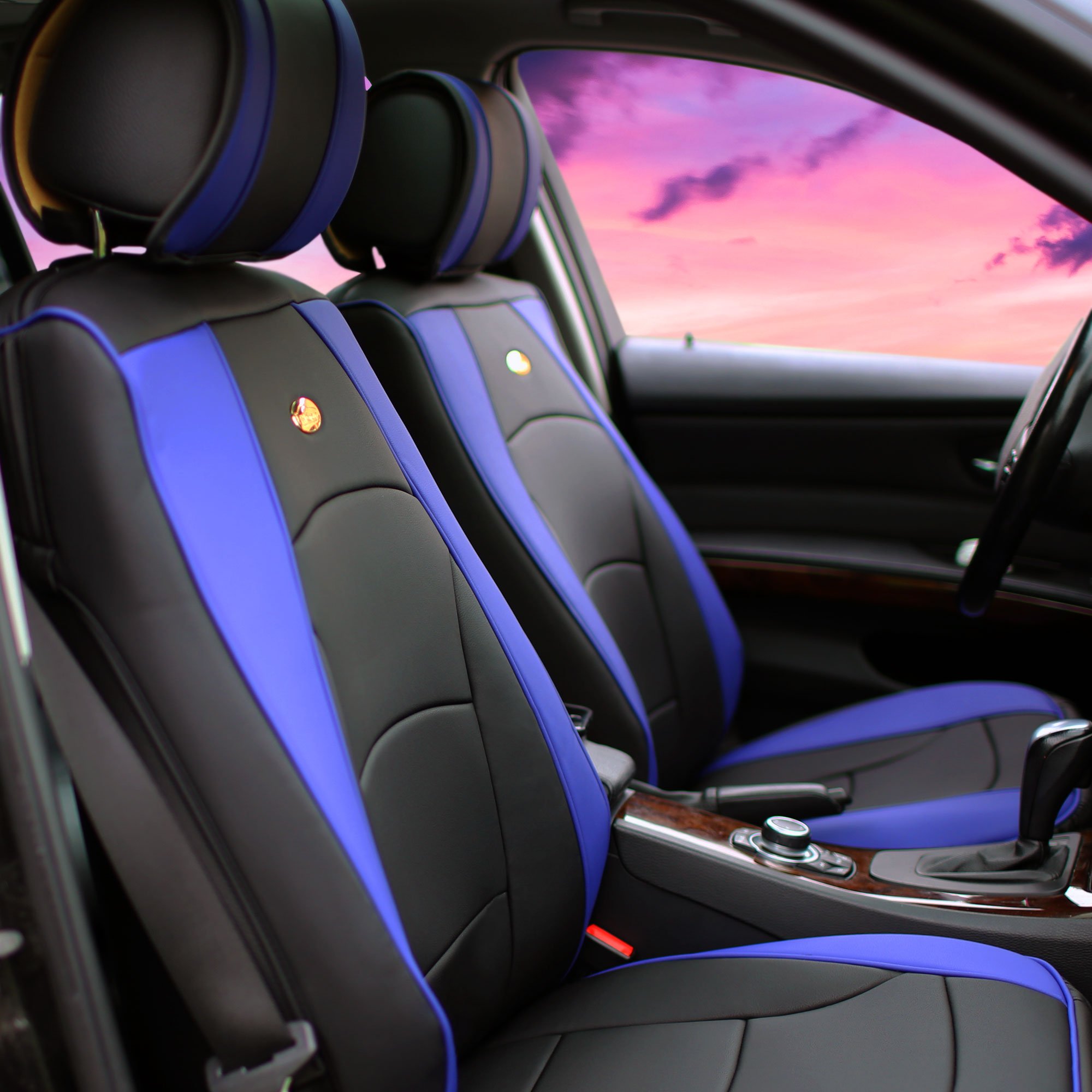 FH Group Ultra Comfort Leatherette 3-Row Car Seat Cushions - Split Design Fits Most Vehicles (SUV, Truck, Van) | Blue/Black PU205217 | Perfect for Long Road Trips & Daily Commutes