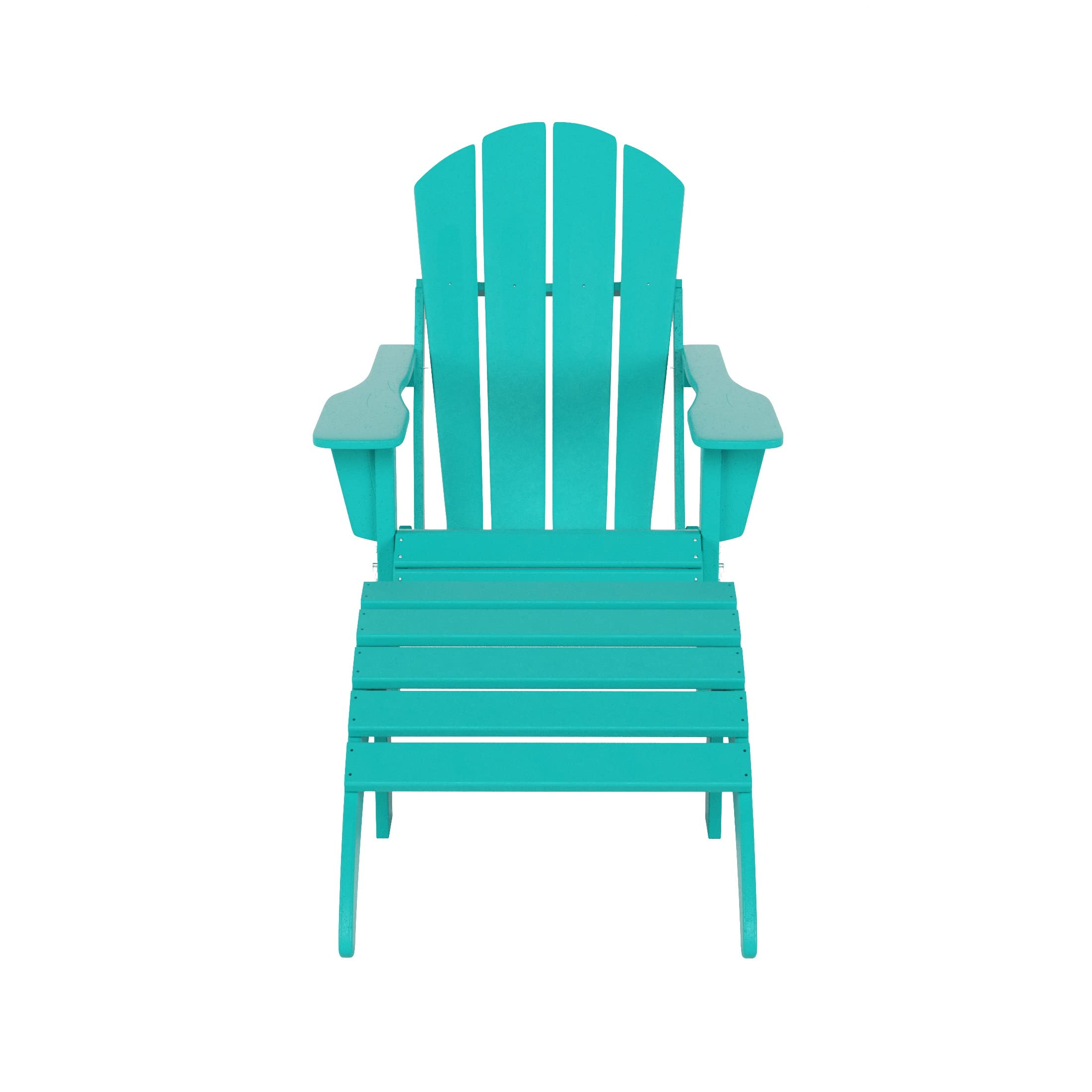 WestinTrends Malibu 2-Piece Outdoor Lounge Chair Set with Ottoman - All-Weather Poly Lumber Adirondack Folding Chairs for Patio, Poolside, Garden, Backyard & Beach - Turquoise - Perfect for Relaxing in Sun or Shade