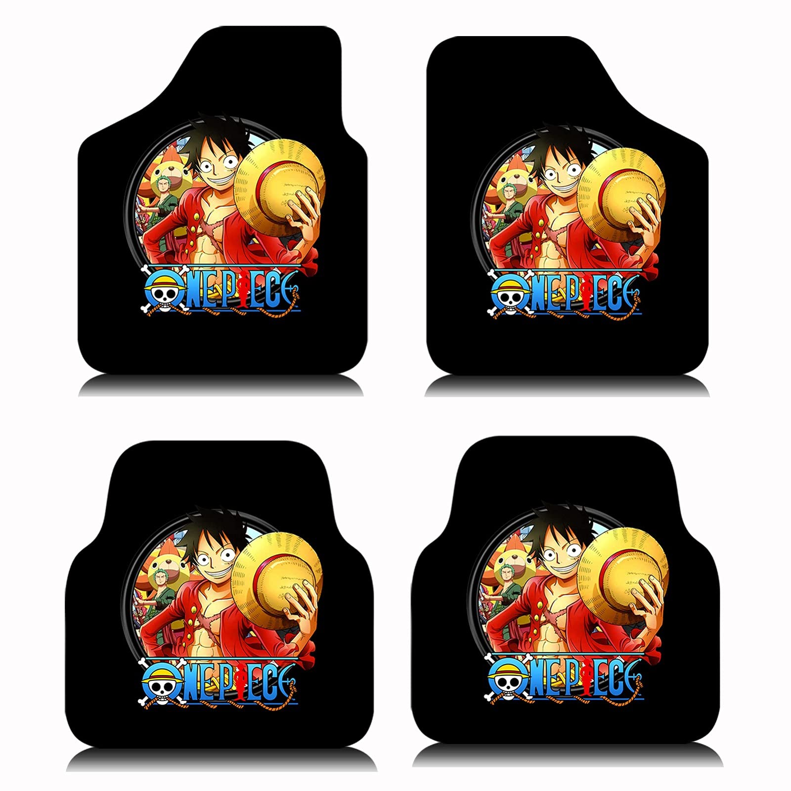 4-Piece Anime One Piece Luffy Car Floor Mats - All-Weather Odorless Non-Slip Automotive Interior Accessories | Flexible, BPA-Free Floor Liners for Cars, SUVs & Trucks | Perfect for Anime Fans & Car Enthusiasts