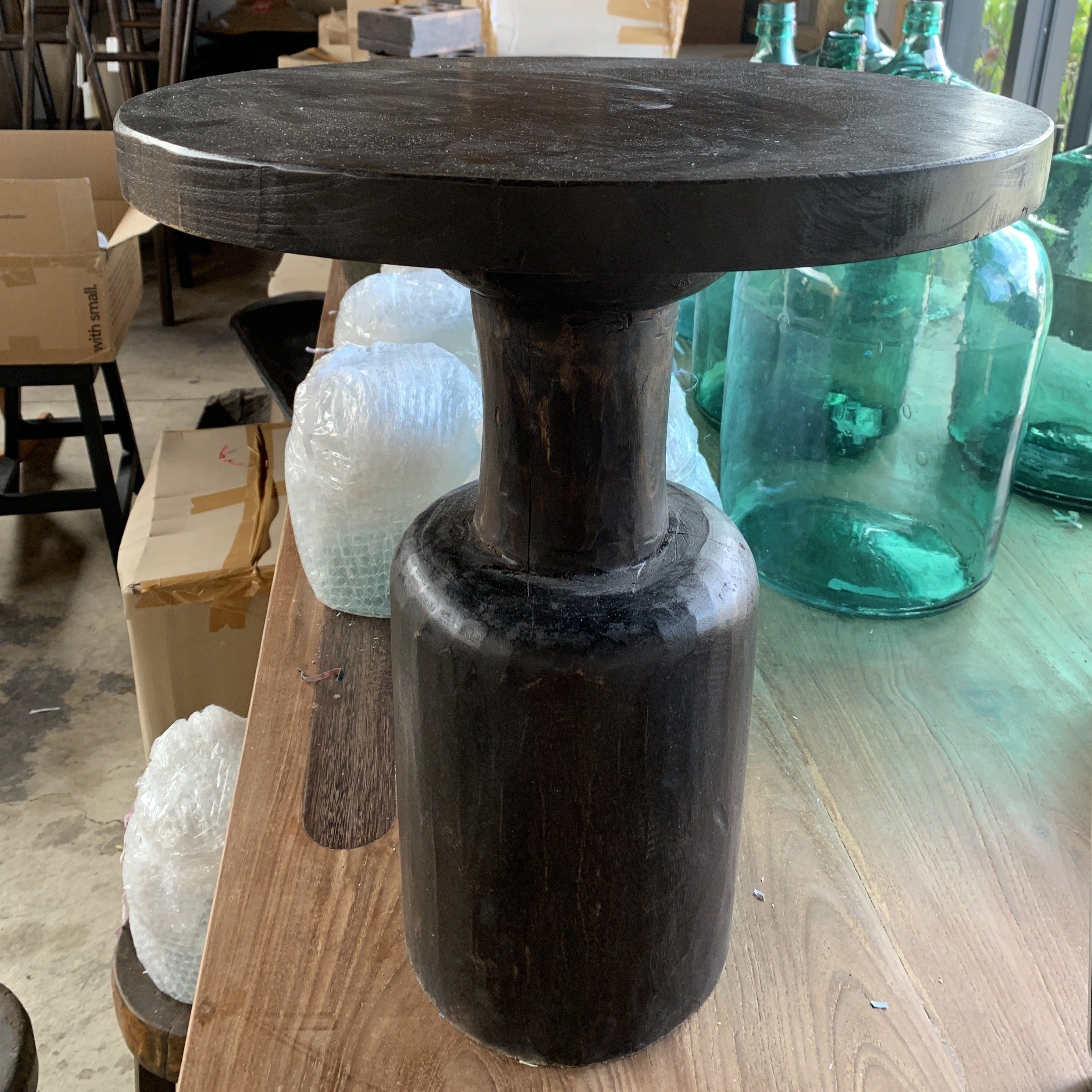 Solid Teak Wood Pedestal Side Table - Handcrafted Accent Table for Living Room, Bedroom, or Patio - Perfect for Coffee, Books, and Decor