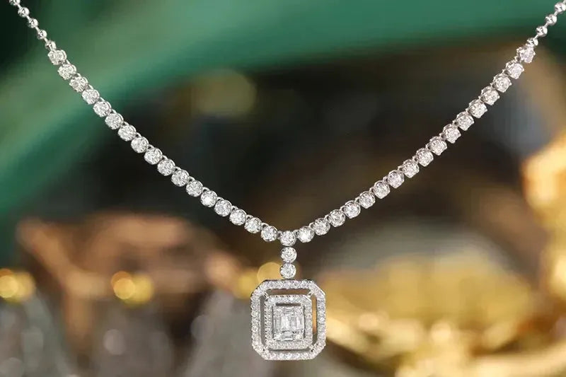 18K White Gold Diamond Necklace for Women - 1.2 Carat Natural Diamond Pendant, Luxury Shiny Party Jewelry, Perfect for Weddings, Anniversaries & Special Occasions