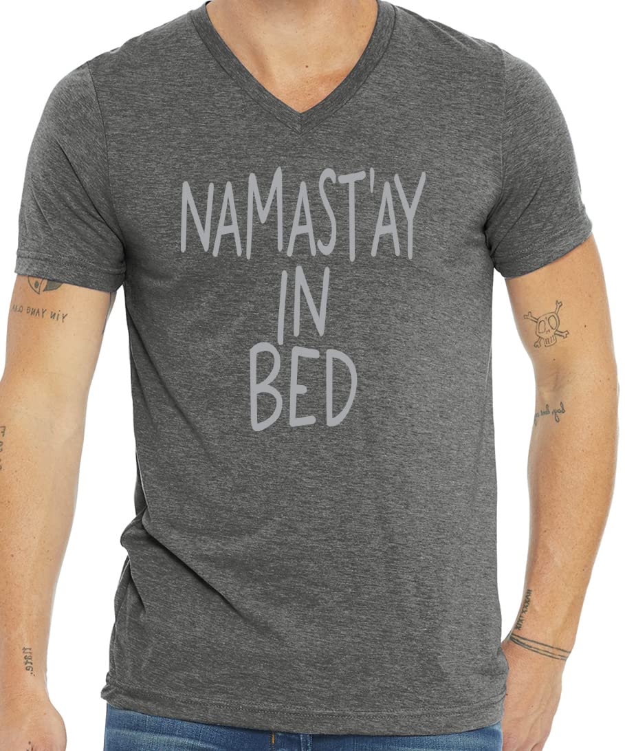 Men's Yoga Clothing - Namaste in Bed Triblend V-Neck Tee Shirt for Yoga, Meditation & Relaxation | Comfortable Workout & Lounge Wear