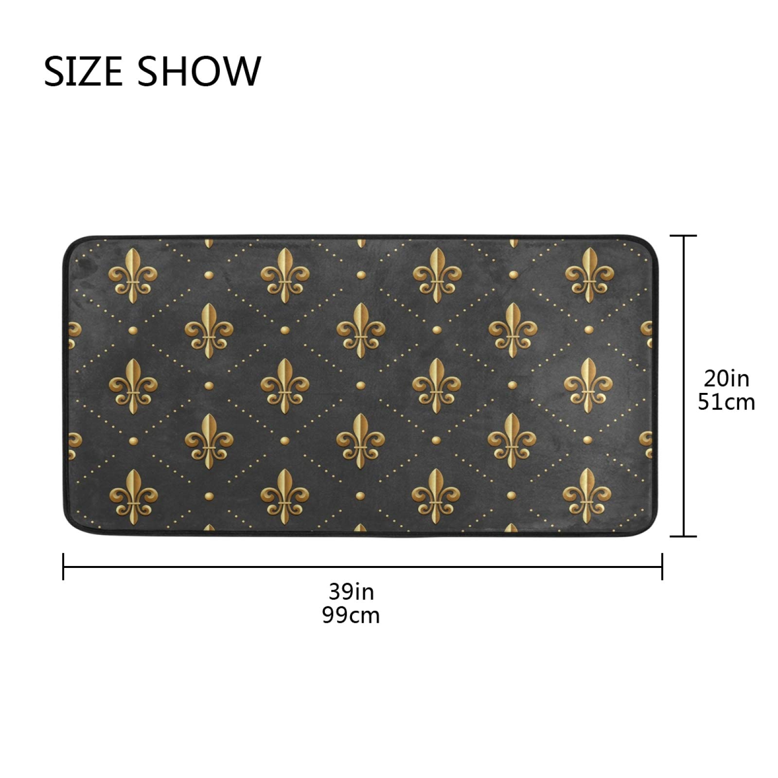 Susiyo Golden Fleur Lis Anti-Fatigue Kitchen Mat - Non-Slip, Oil-Resistant, Easy Clean Floor Rug for Indoor/Outdoor Use - Perfect for Kitchens, Bathrooms & Entryways