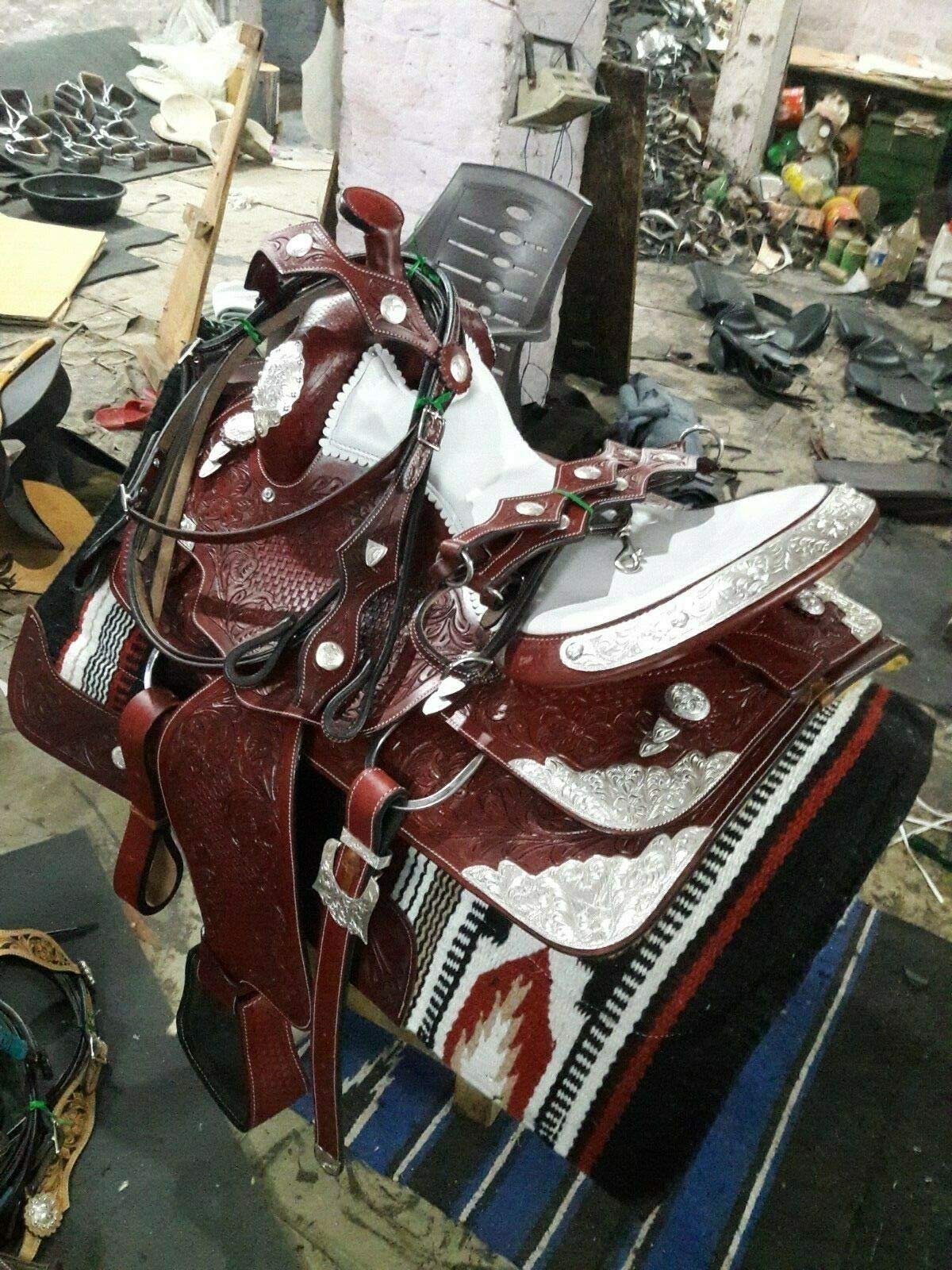 Premium Western Show Saddle Set with Matching Headstall, Breast Collar & Saddle Pad - Perfect for Rodeo, Trail Riding & Horse Shows