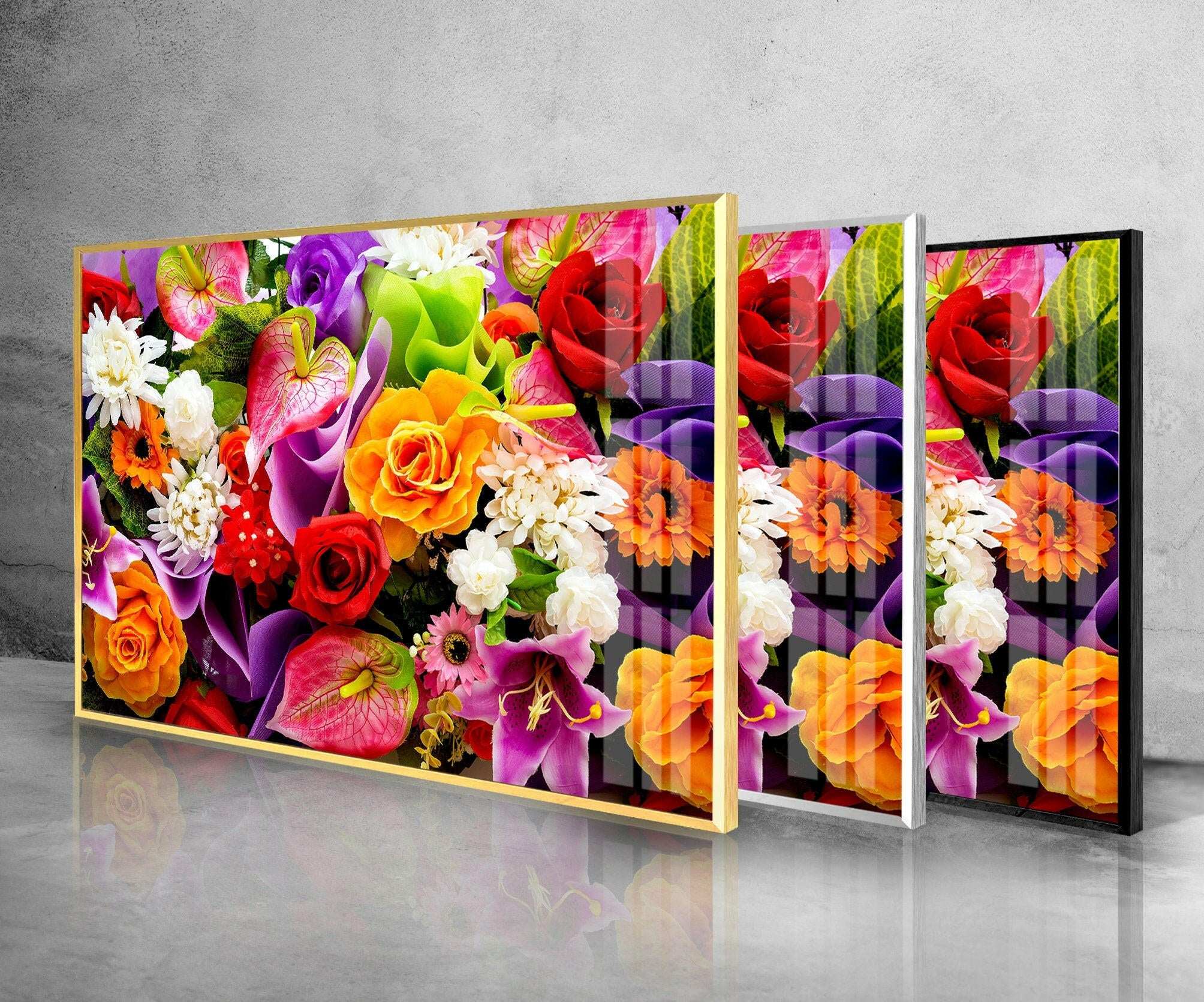 Vibrant Mixed Flower Glass Wall Art - Handcrafted Modern Home Decor for Living Room, Bedroom, or Office - Perfect Gift for Housewarming & Interior Design