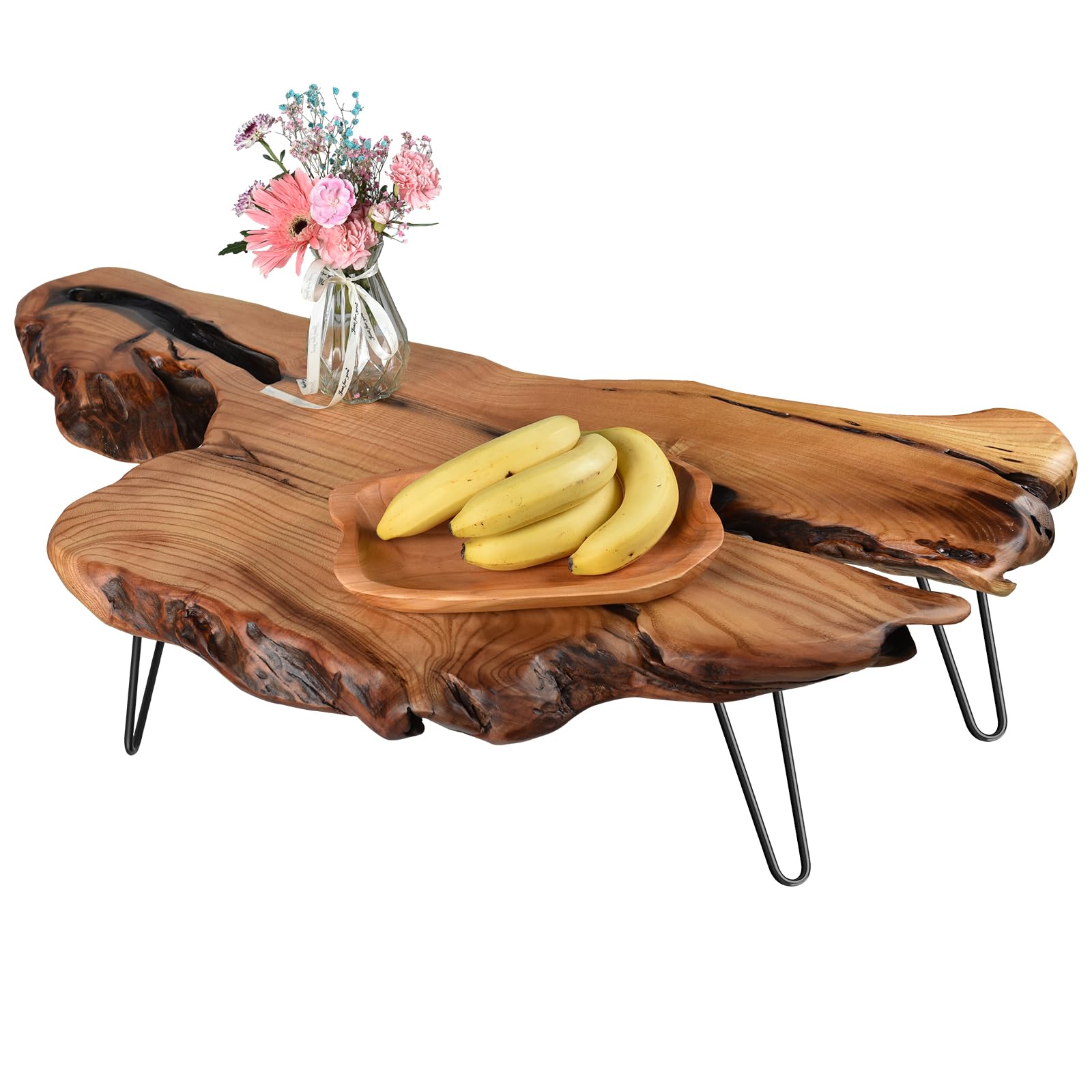 Live Edge Coffee Table - Solid Wood Organic Design for Living Room & Home Office | Easy Assembly Modern Centerpiece | Perfect for Farmhouse Decor & Cozy Spaces