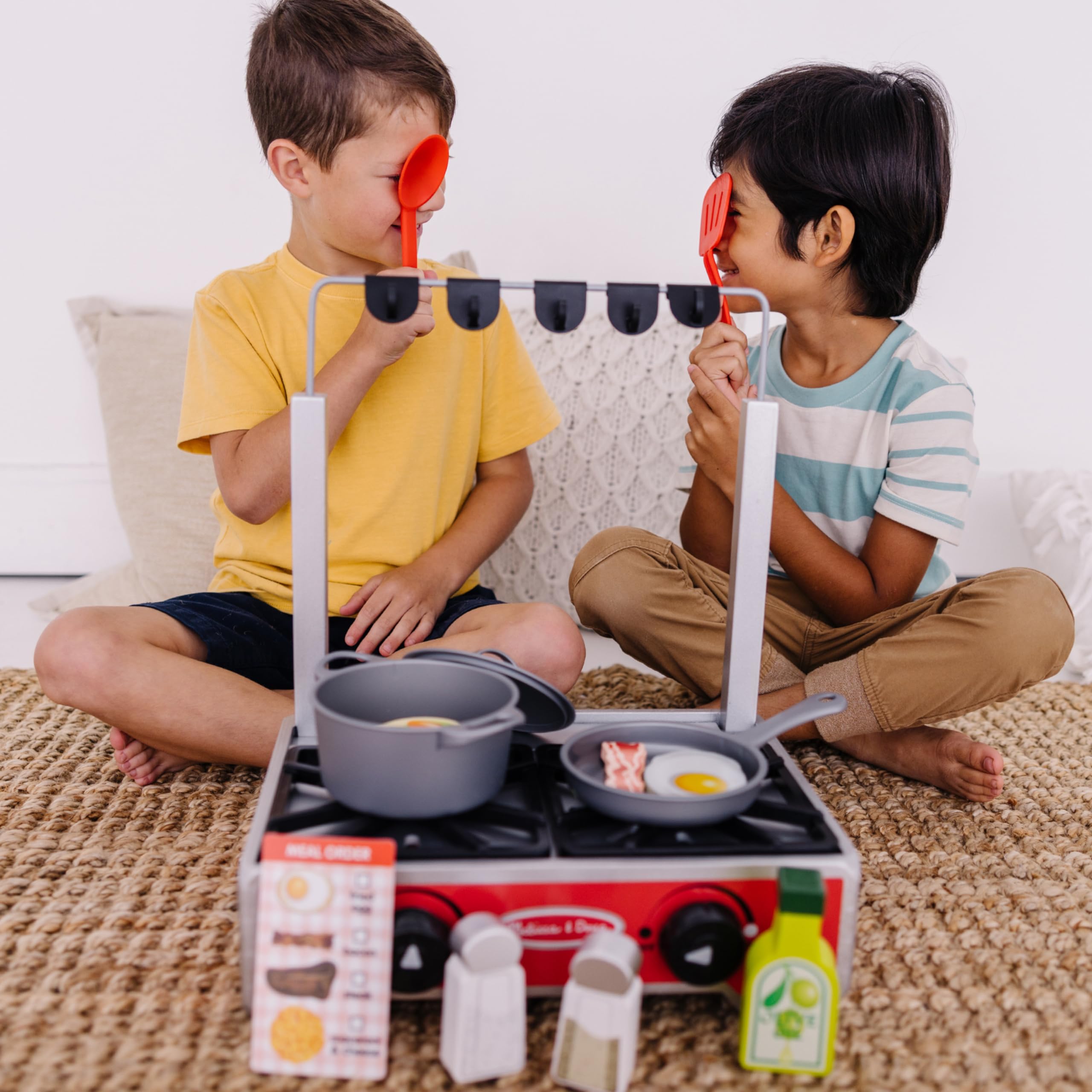 Melissa & Doug 19-Piece Deluxe Wooden Cooktop Play Set with Realistic Wooden Play Food, Durable Pot & Pan - Pretend Kitchen Toys for Kids Ages 3+ | Perfect for Imaginative Play & Early Childhood Development