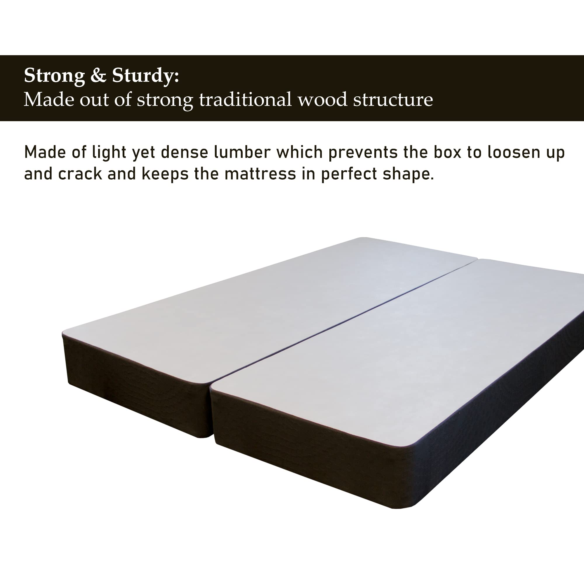 4-Inch Low Profile Wood Box Spring Foundation for King Mattress - Traditional Black Bed Base - Perfect for Platform Beds & Bedroom Sets