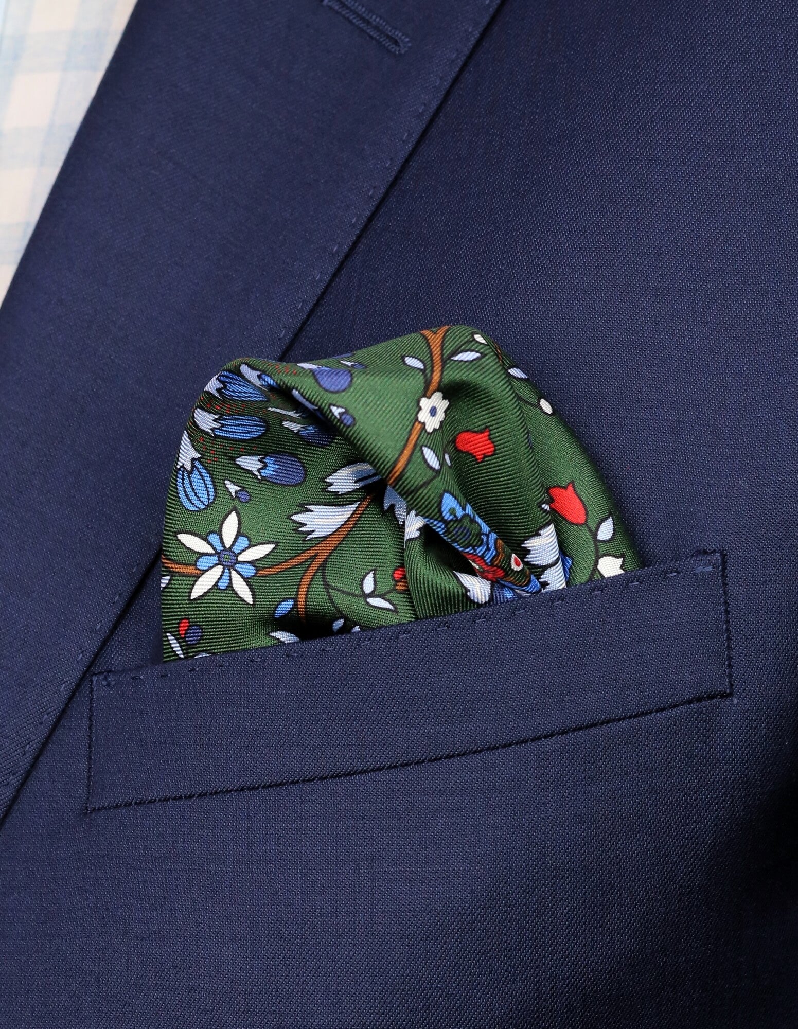 DÉCLIC Waterdale Floral Pocket Square - Green Silk Handkerchief for Men's Suit, Wedding, Formal Events & Special Occasions