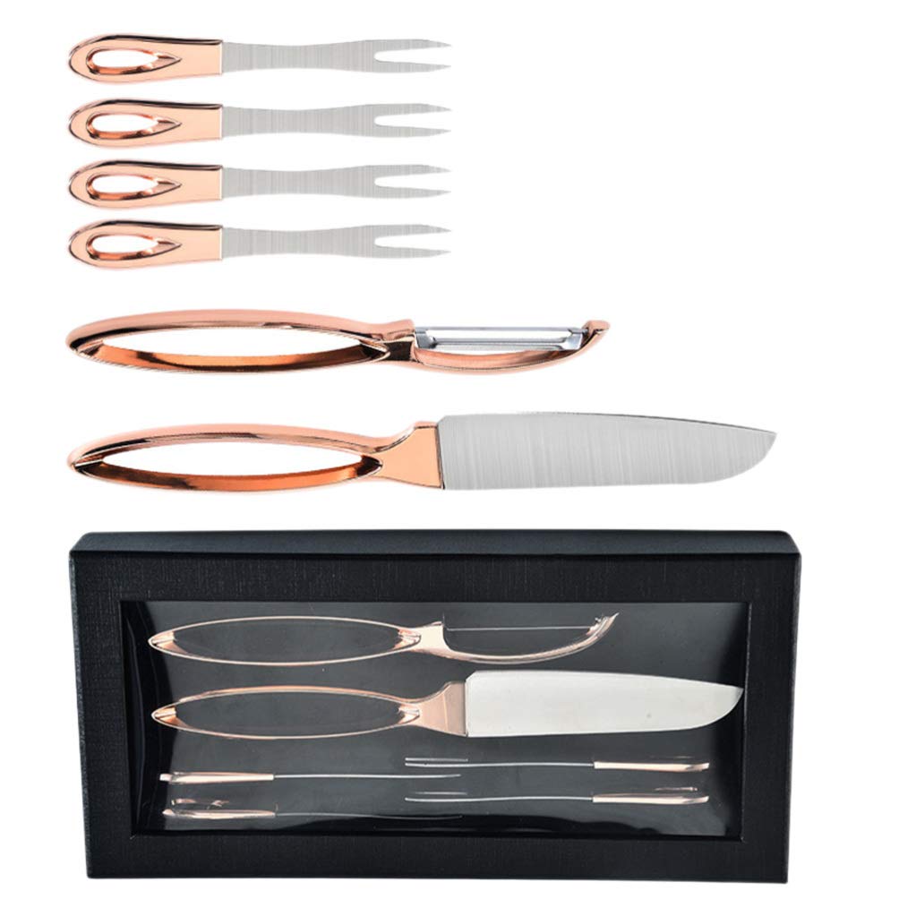 Hemoton 6-Piece Stainless Steel Cocktail & Appetizer Set - Fruit Forks, Peeler, Knife for Salad, Cake, Dessert | Perfect for Parties, Picnics & Home Kitchen Use