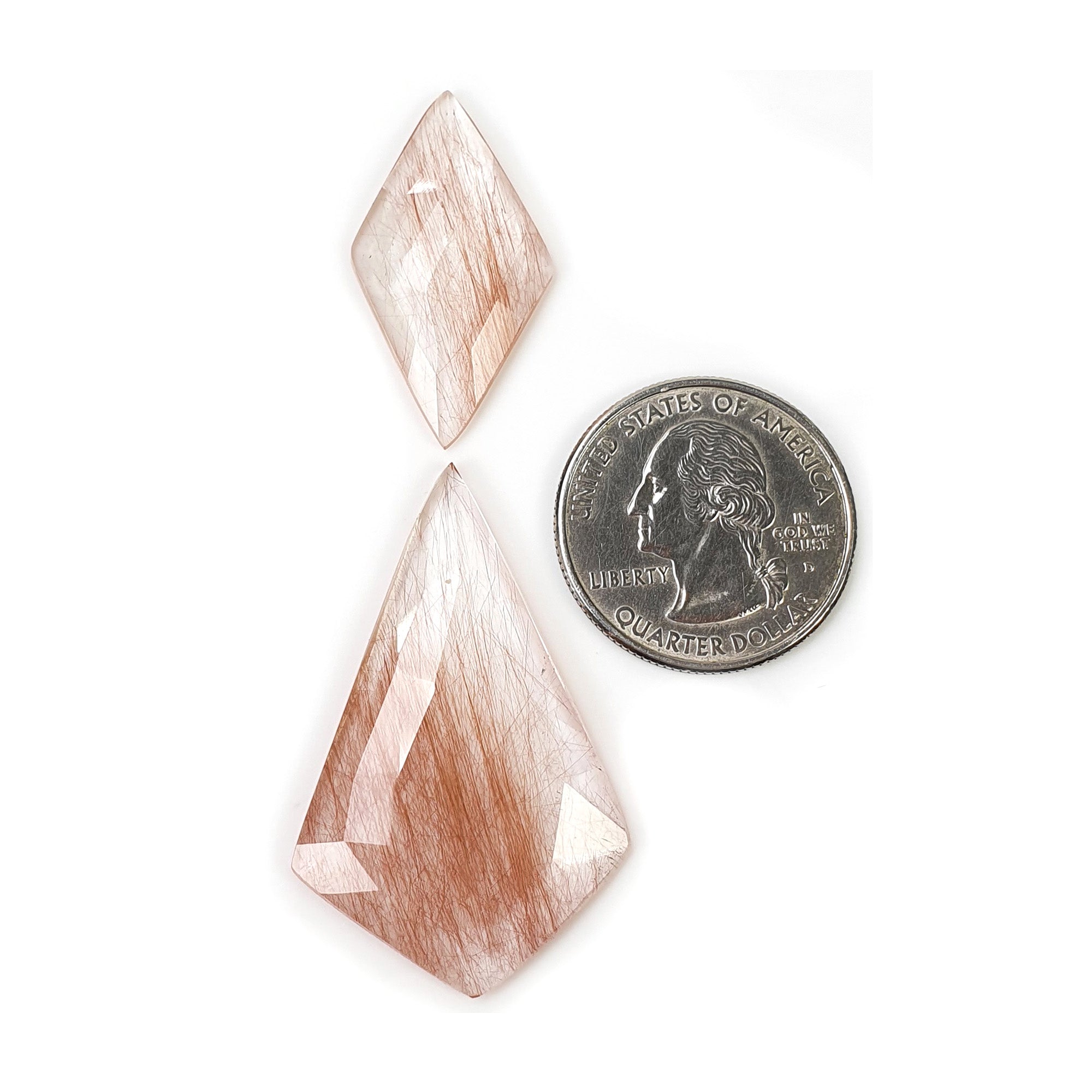 Natural Brown Rutile Quartz Gemstone Rose Cut - 34.75cts Untreated Unheated 2pc Set (41x26mm & 30x16mm) with Video - Perfect for Jewelry Making, Crystal Healing & Collectors