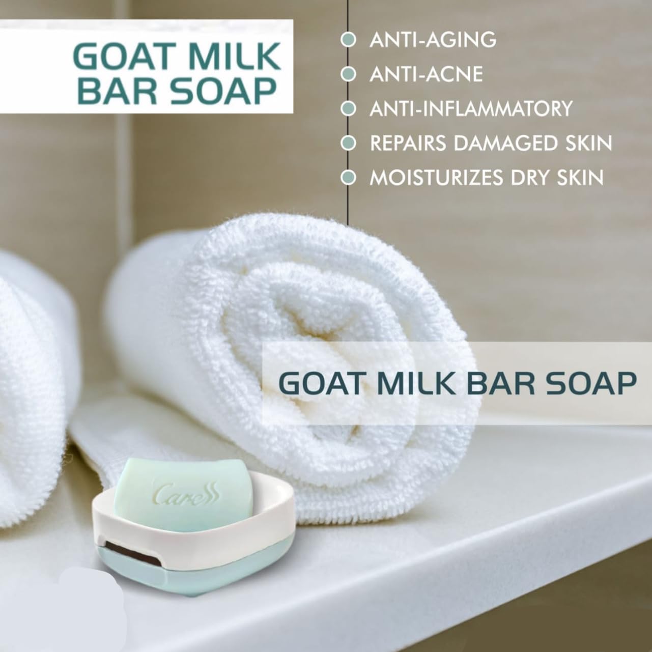 Magnessa Goat Milk Bar Soap - 4.4oz (125g) Natural Moisturizing & Gentle Cleansing for Dry & Sensitive Skin - Perfect for Face, Body & Hand Care at Home or Travel
