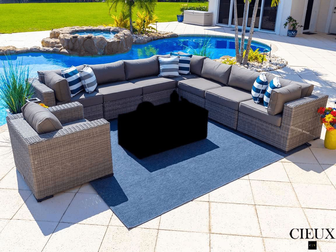Riviera Outdoor Patio Wicker Large Corner Sectional Sofa and Club Chair Set - Grey Weather-Resistant Furniture with Sunbrella Canvas Charcoal Cushions for Backyard, Poolside & Garden Relaxation