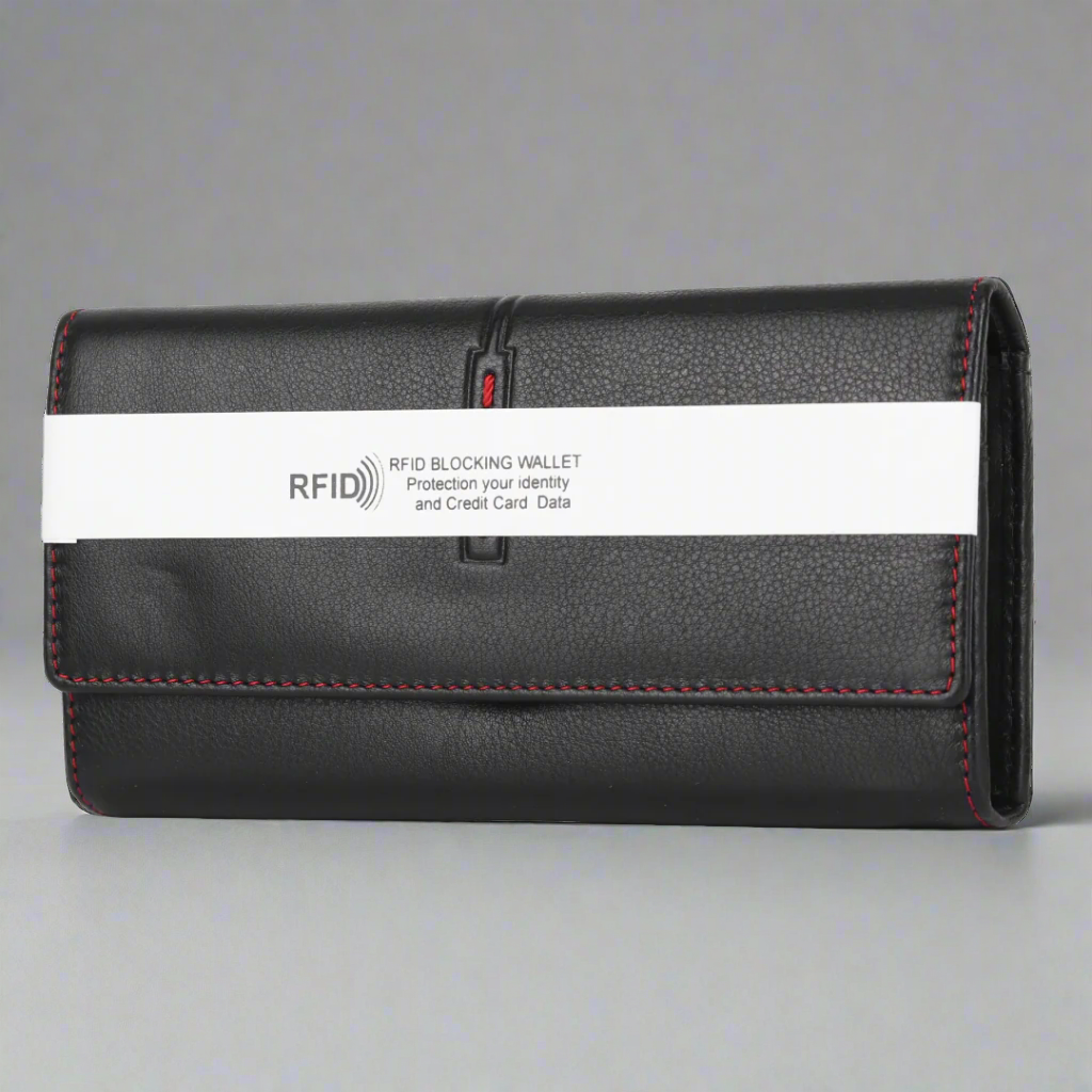 MET Road Women's Red Stitch Leather Wallet - Slim RFID Blocking Bifold Wallet for Women - Perfect for Everyday Use, Travel & Gift Giving