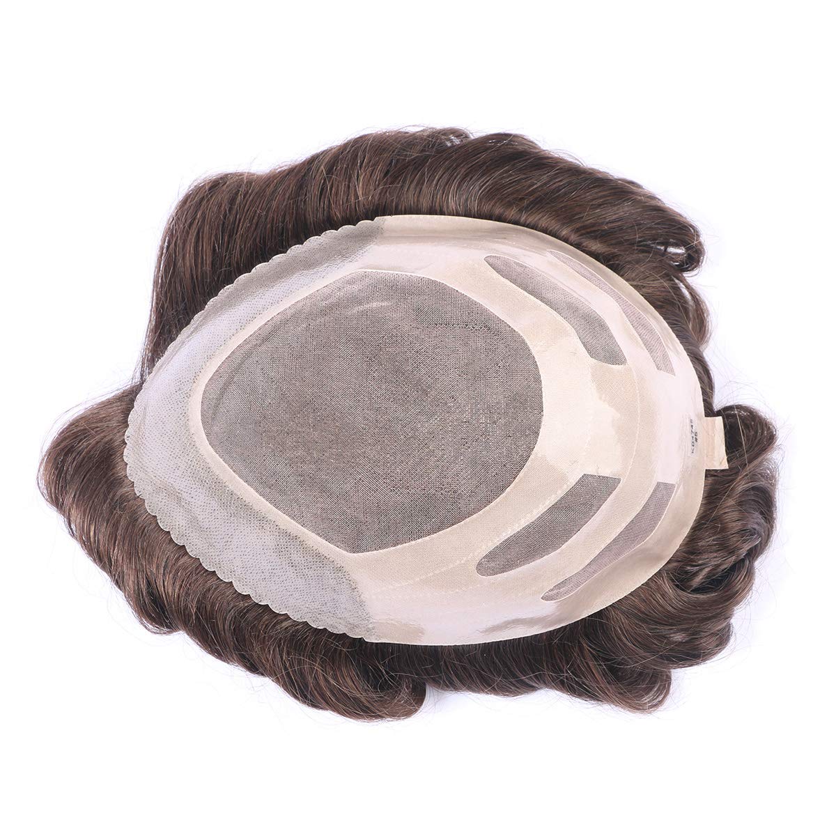 Custom Men's Human Hair System Replacement Toupee - #580 Brown with 80% Gray Hair for Hair Loss & Alopecia | Natural Looking Wig for Daily Wear & Special Occasions