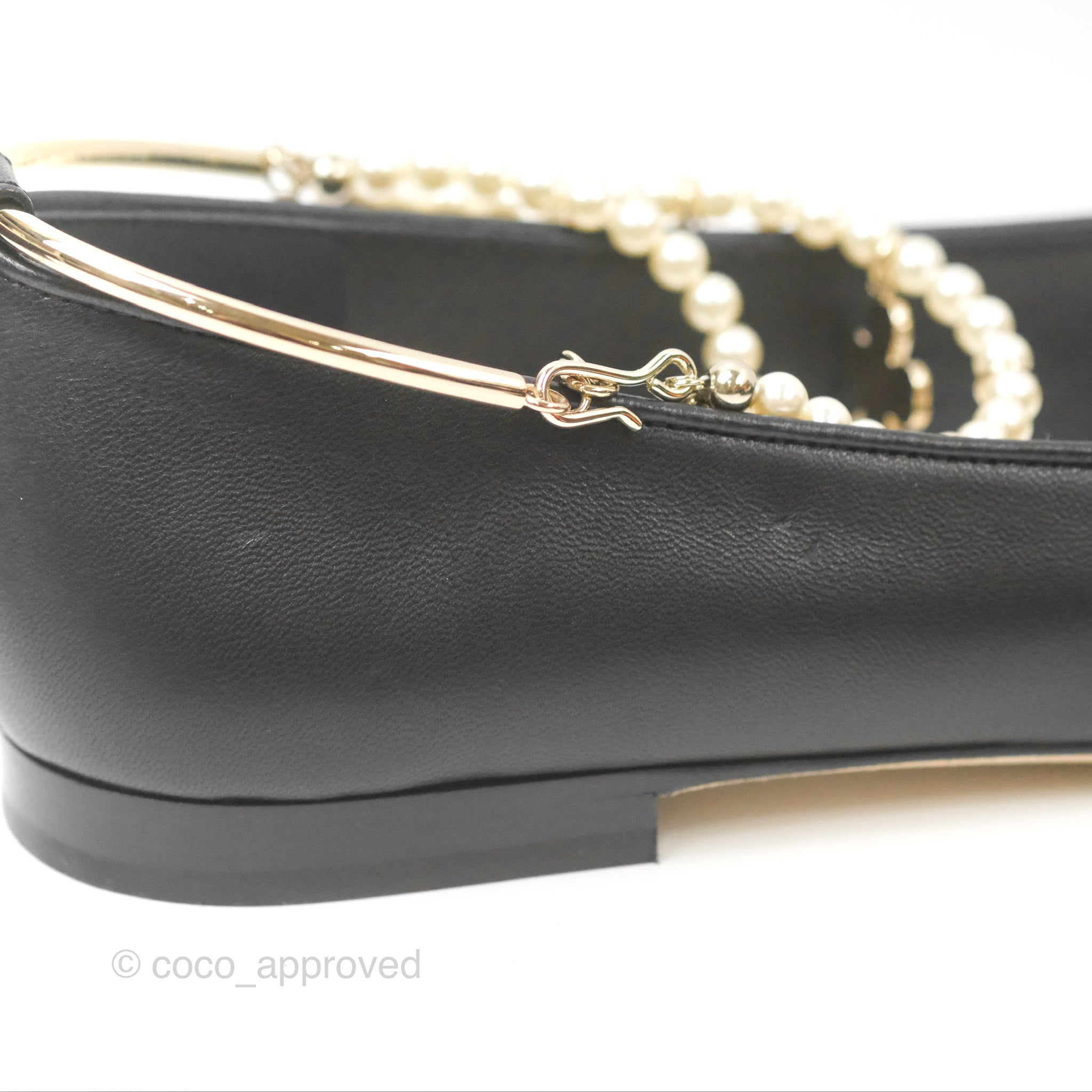 Chanel Black Lambskin Double Pearl Pendant Flat Ballerinas Size 37 - Elegant Women's Flats for Parties, Weddings & Casual Wear