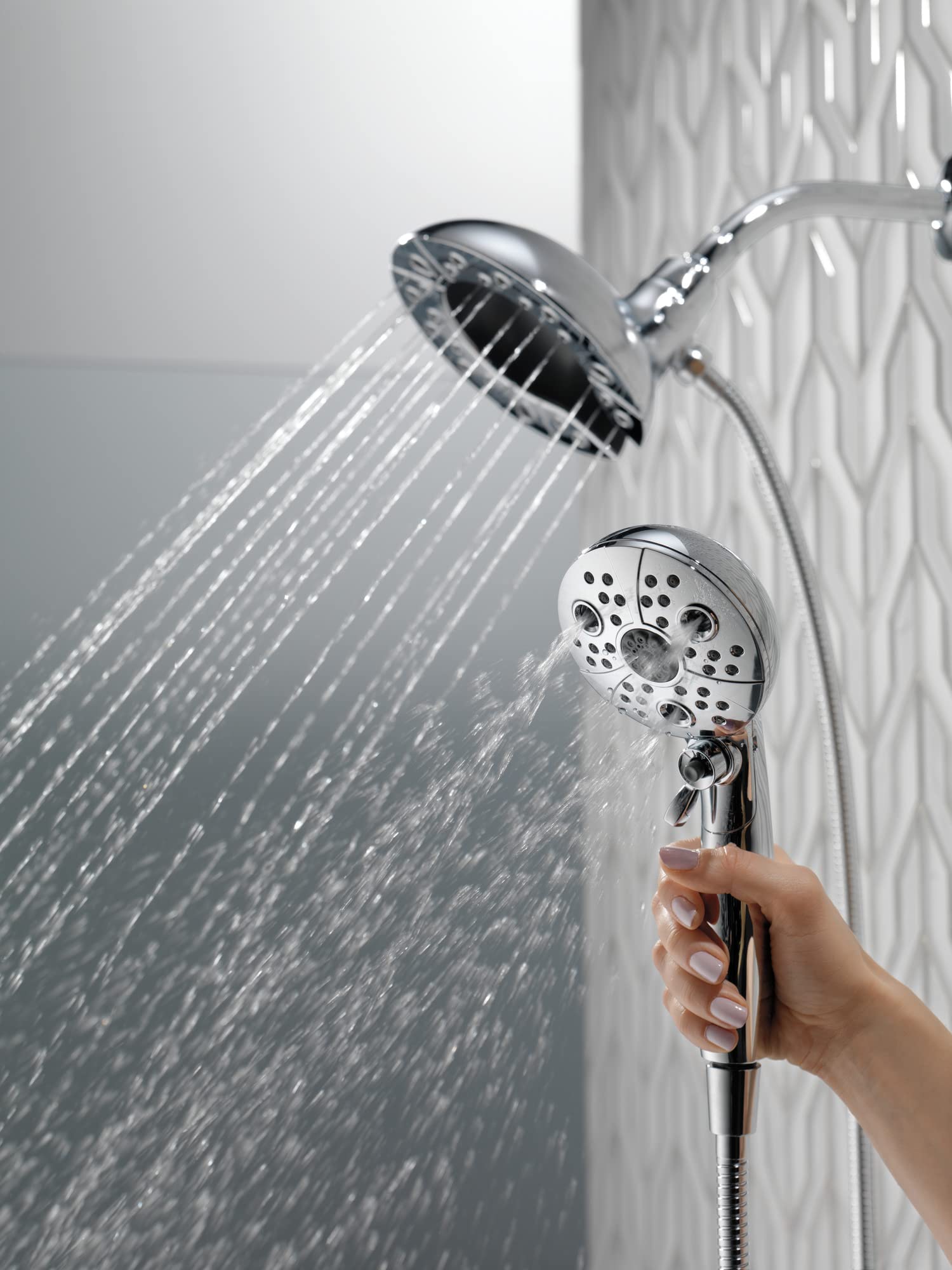 Delta Faucet 5-Spray In2ition Dual Shower Head with Handheld Spray - H2Okinetic Technology, Magnetic Docking, 1.75 GPM Water Flow, Chrome Finish (Model 58480-PK) - Perfect for Spa-Like Showers, Bathroom Upgrades & Water Conservation
