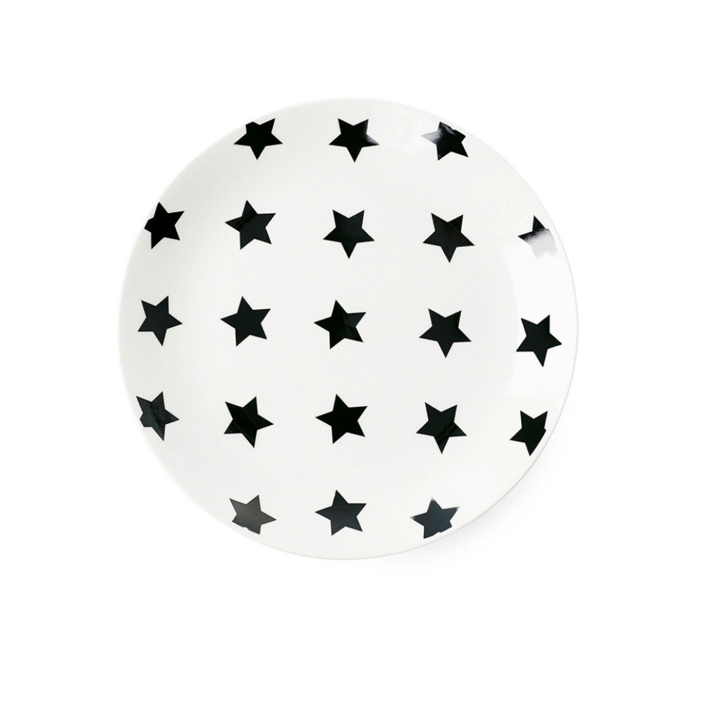 Ms Etoile Black Star Pattern Ceramic Dinner Plate - Elegant Tableware for Dining, Parties & Home Decor
