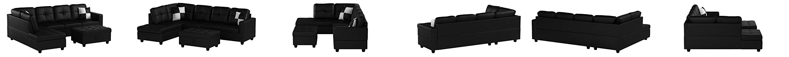Ainehome 3-Piece L-Shaped Sectional Sofa Set with Storage Ottoman & Matching Pillows - Left-Facing Black Living Room Furniture for Small Spaces & Modern Apartments