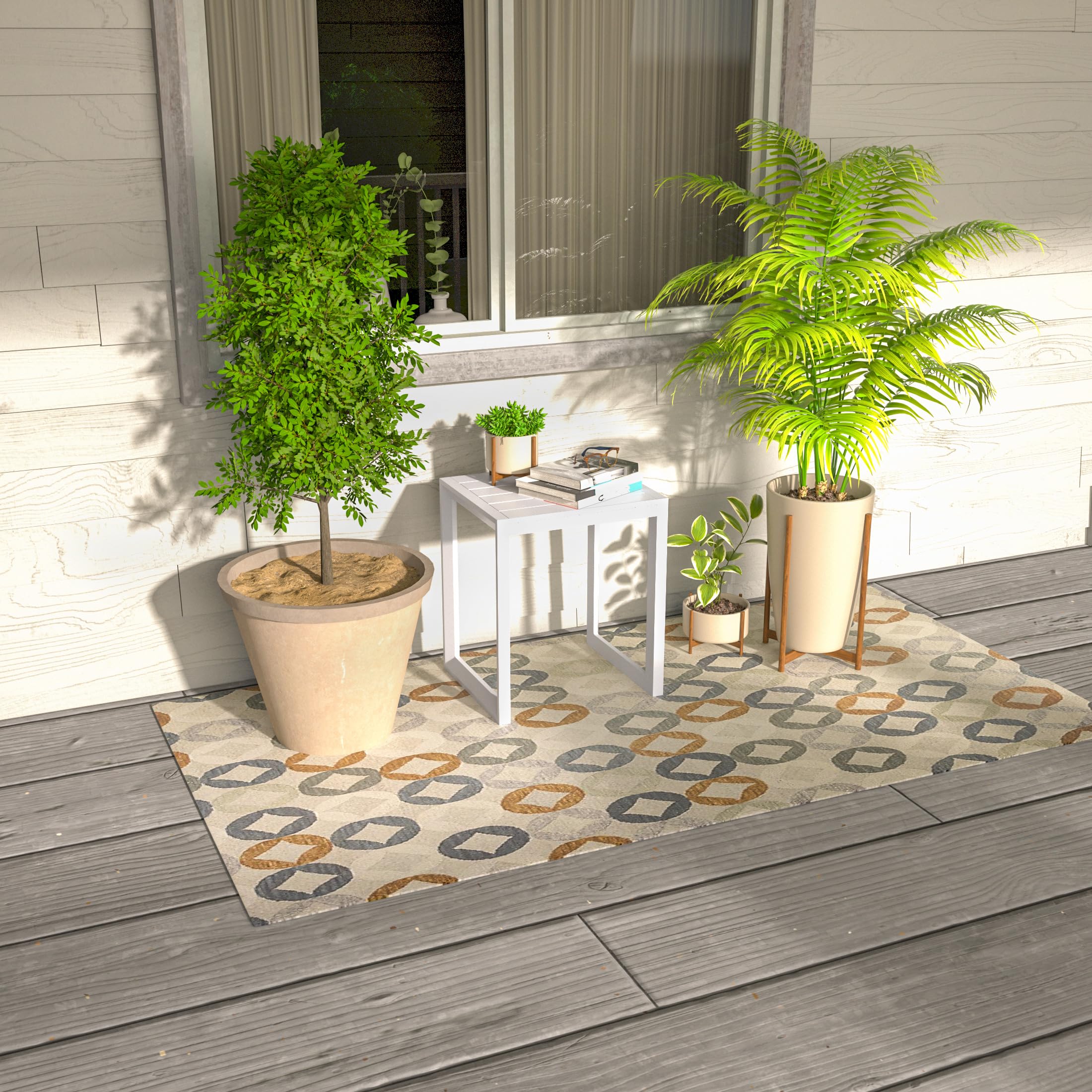 Outdoor Side Table - Aluminum Patio End Table & Coffee Bistro Table - Small Square White Table for Garden, Deck, Poolside & Balcony Use