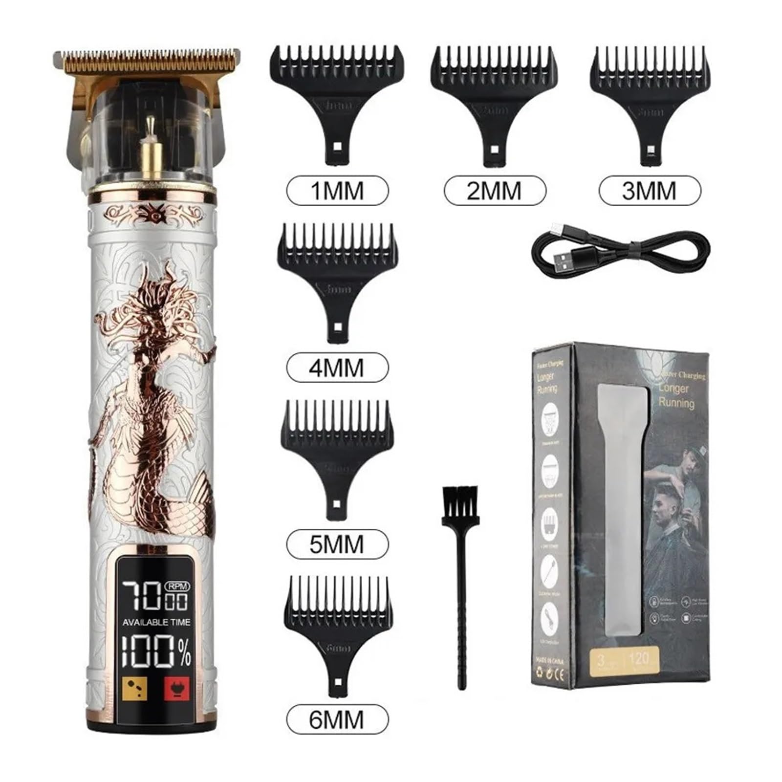 Professional Vintage T9 LCD Electric Hair Clipper - Rechargeable Barber Trimmer for Men with Black Gold Medusa Design | Perfect for Home Grooming & Professional Salon Use