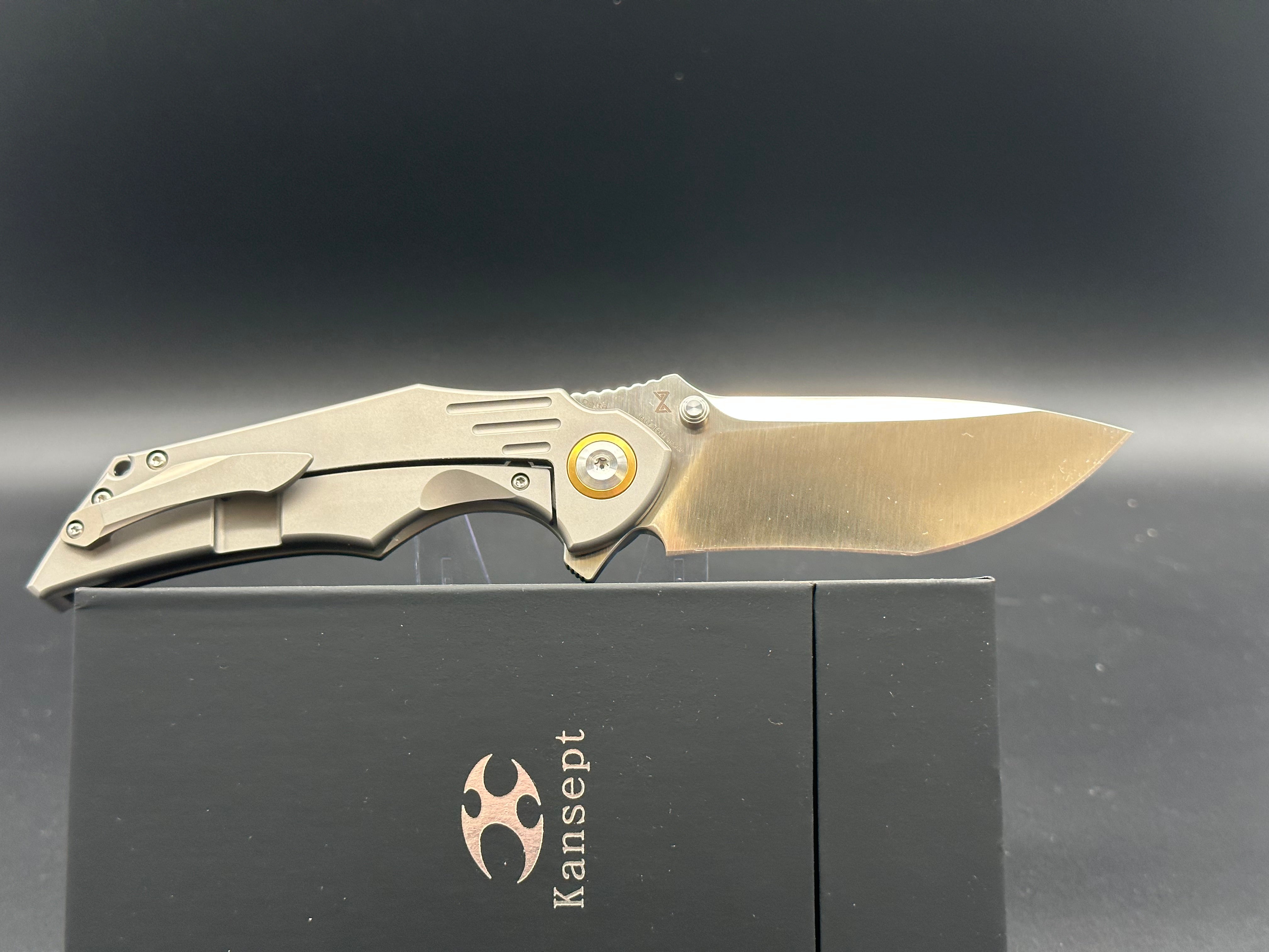 Premium Kansept Delta Titanium Folding Knife with CPM S35VN Stonewash Blade - EDC Pocket Knife for Outdoor Camping, Hiking & Survival Gear