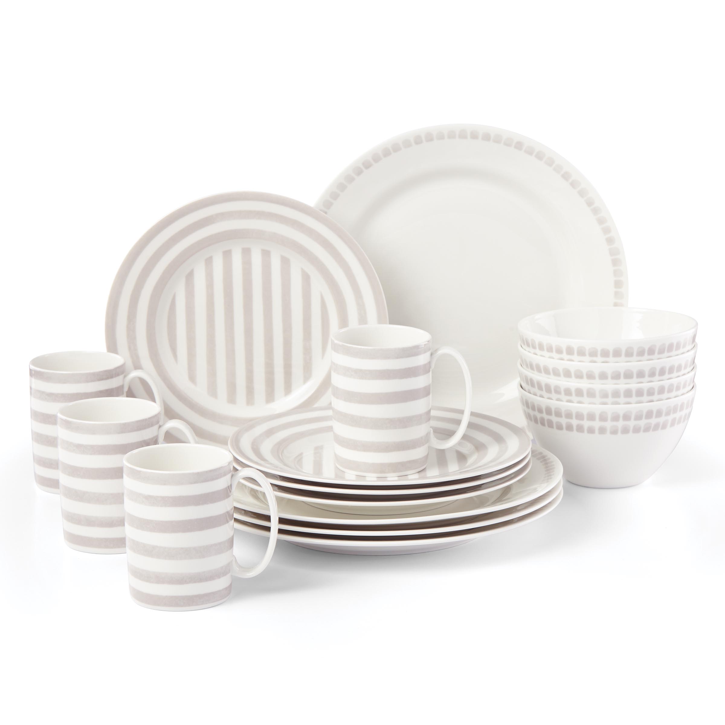 Charlotte Street North 16-Piece Dinnerware Set - Elegant Porcelain Plates, Bowls & Cups for Family Dining, Dinner Parties & Entertaining