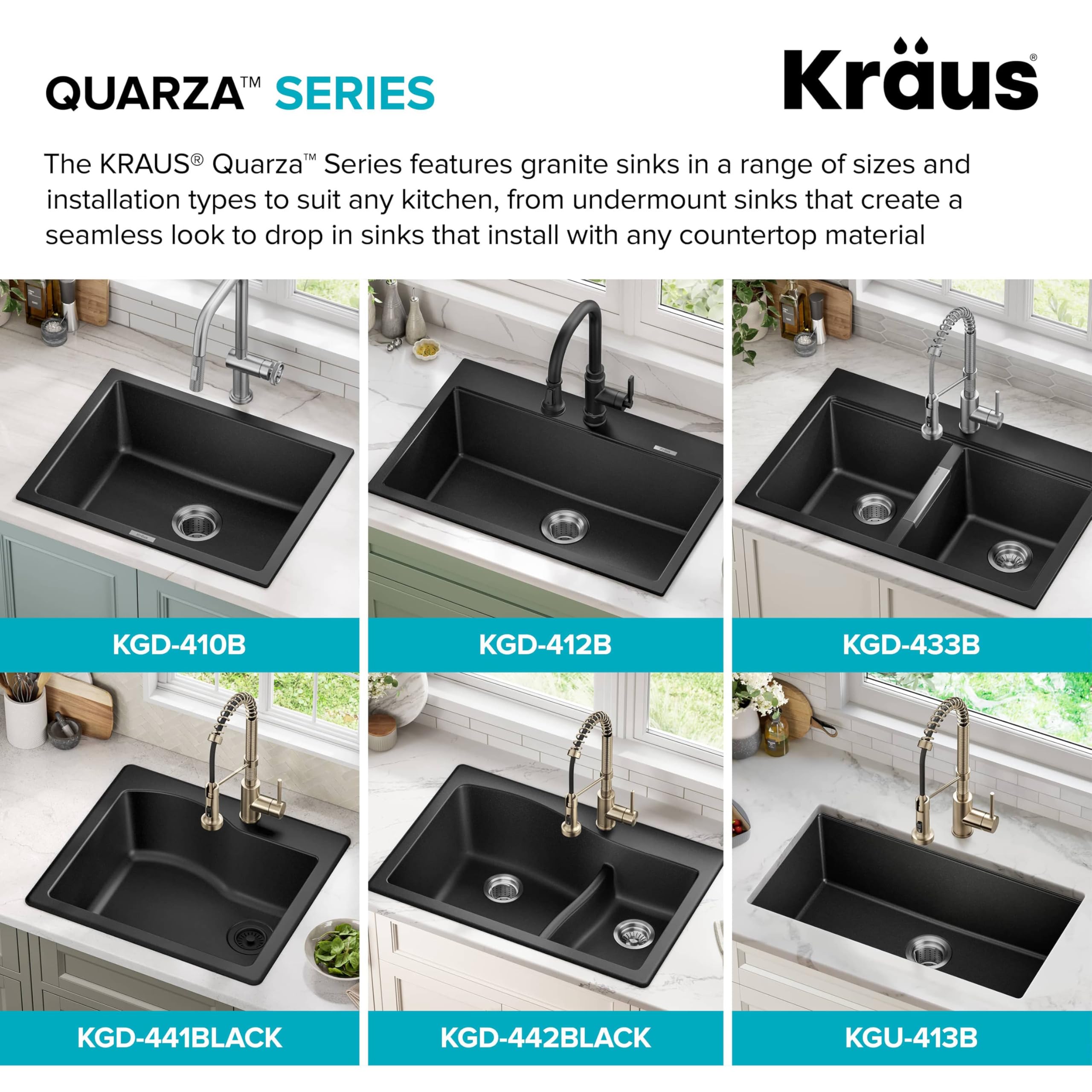 KRAUS Quarza 33-inch Drop-In/Undermount 60/40 Double Bowl Granite Composite Kitchen Sink in Gray - Durable & Stylish for Modern Kitchens, Perfect for Meal Prep and Cleanup (Model KGD-442GREY)