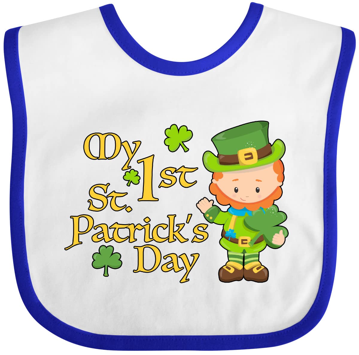 Inktastic My First St. Patrick's Day Baby Bib - Adorable Leprechaun & Shamrocks Design for Babies & Toddlers - Perfect for St. Paddy's Day Celebrations, Photo Shoots & Irish-Themed Parties