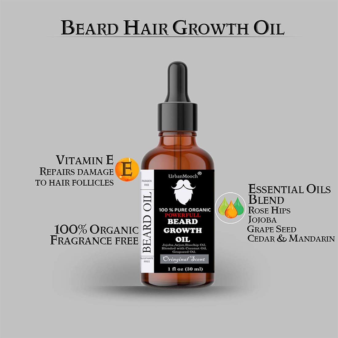 UrbanMooch Men's Beard Grooming Kit with Organic Beard Growth Oil & Boar Bristle Brush | Natural Beard Care Set for Growth & Styling | Perfect for Daily Grooming, Gifts & Travel