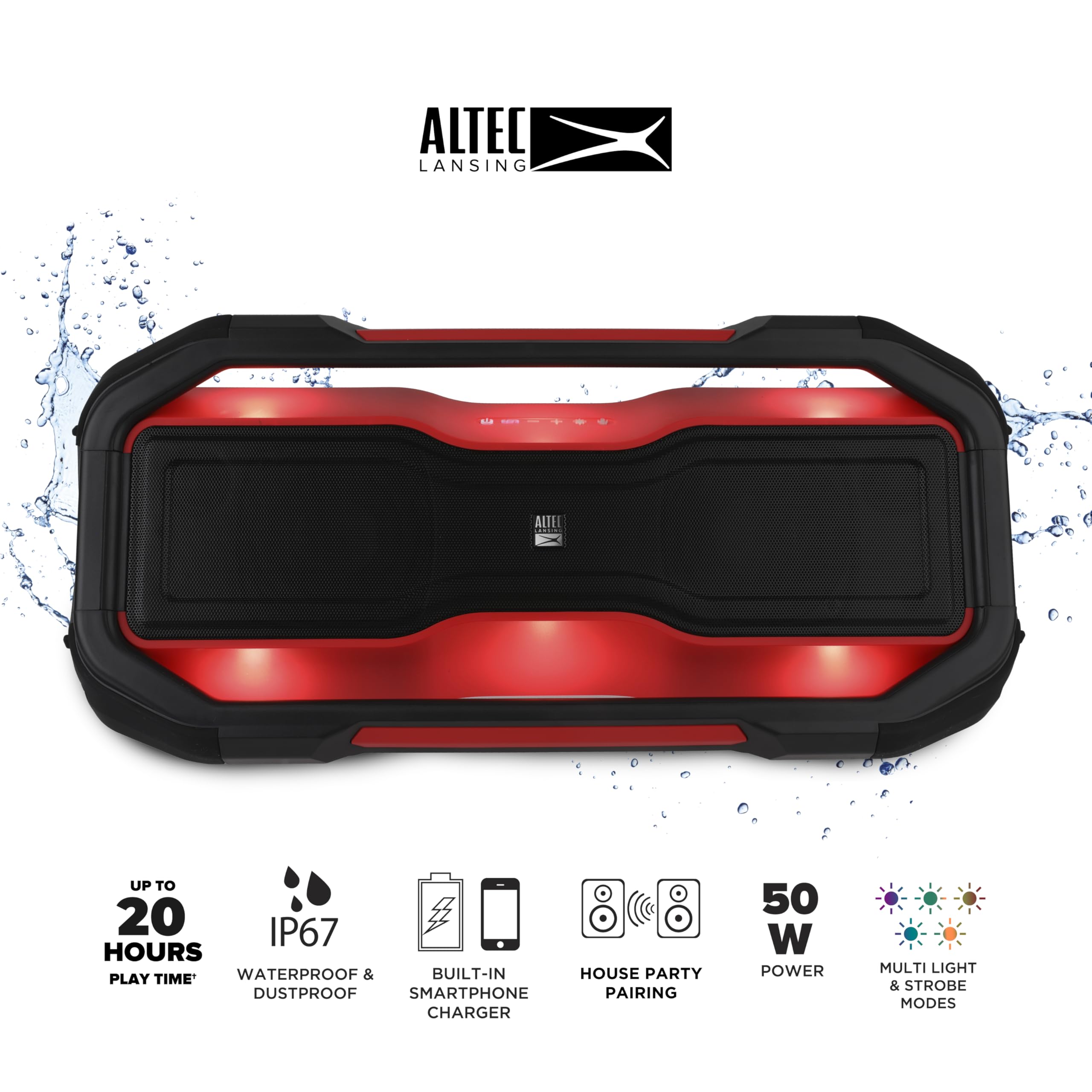 Altec Lansing ROCKBOX XL Wireless Bluetooth Speaker - Portable Waterproof Speaker with 20-Hour Playtime, 5 LED Light Modes, Floating Design - Perfect for Pool Parties, Beach Outings, Camping & Home Use