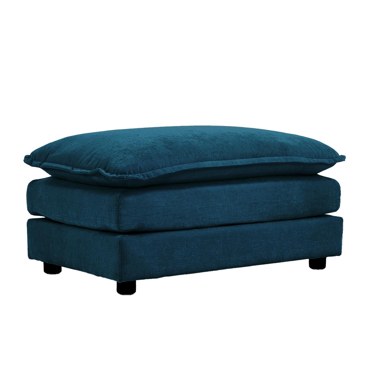 KIVENJAJA Blue Chenille Upholstered Ottoman Footrest - Soft Storage Pouf for Loveseat, Modular Sectional Couch - Perfect for Living Room, Bedroom & Home Theater Relaxation
