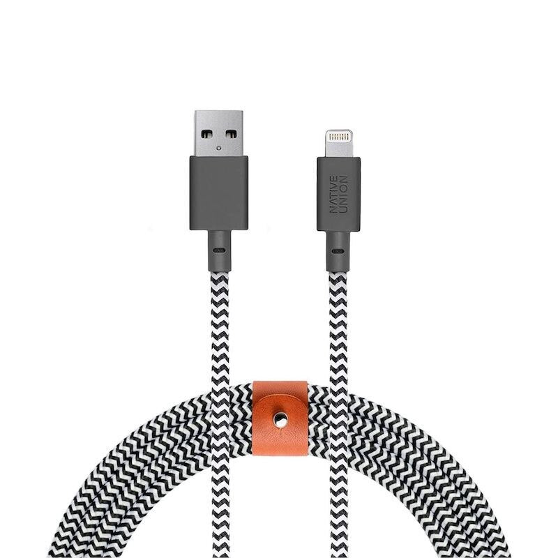 Premium Braided Native Union Lightning Cable XL 3m - Durable & Fast Charging - Black/White - Perfect for iPhone, iPad & Travel Accessories