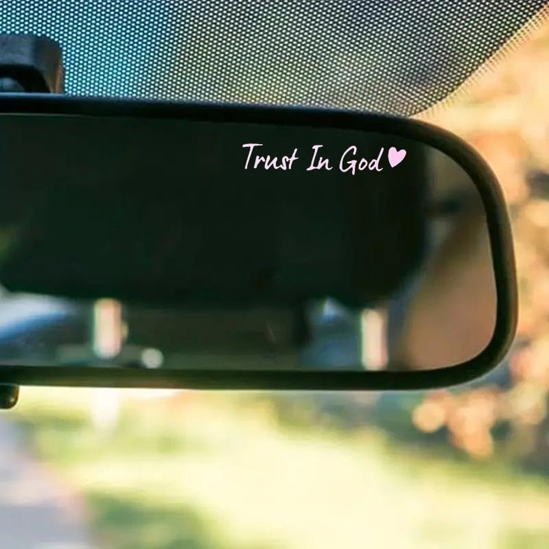 Trust In God Car Rearview Mirror Sticker - Inspirational Letter & Heart Design - Self-Adhesive Mirror Decal for Car Exterior Decoration - Perfect for Daily Commute, Road Trips & Gift Giving