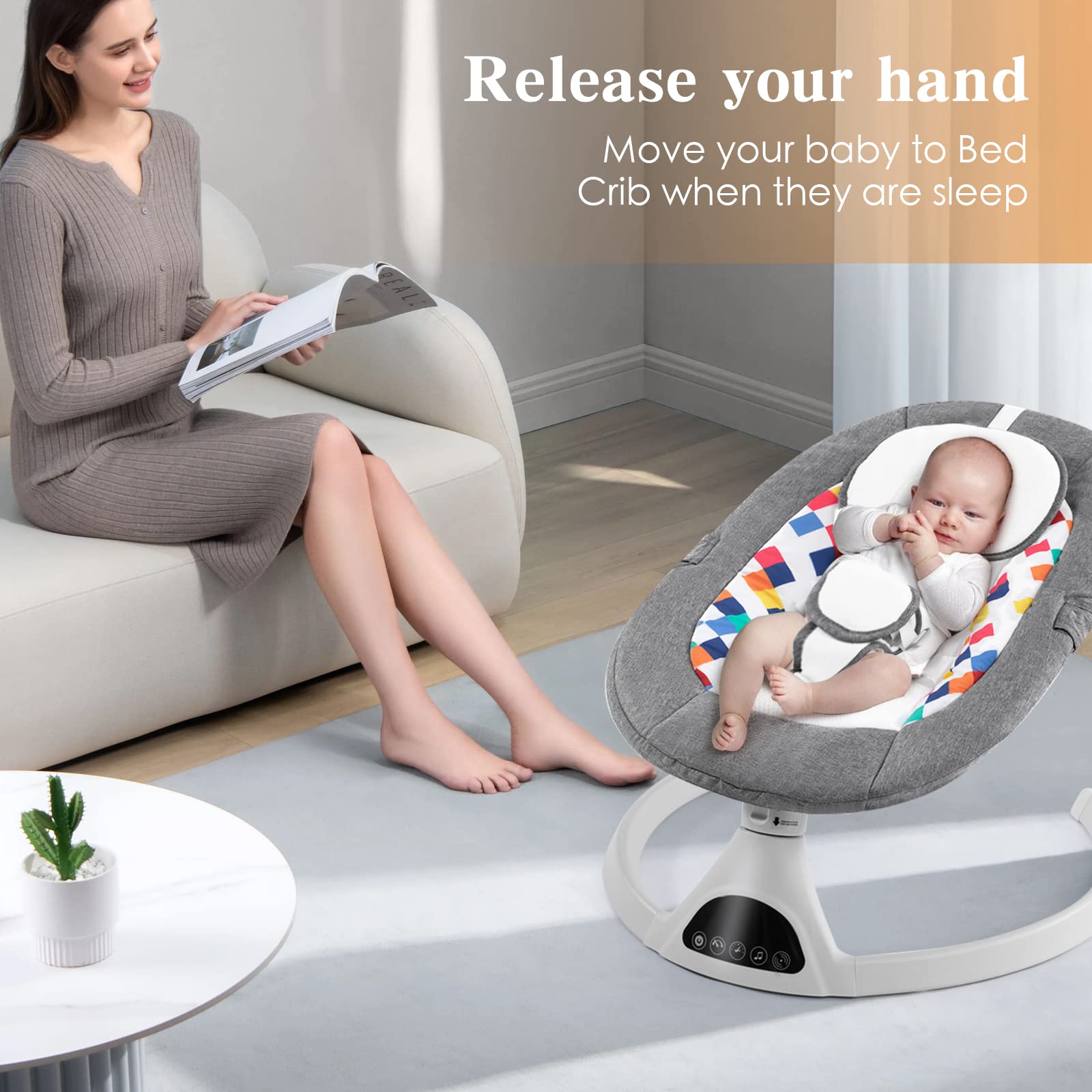 Electric Baby Swing for Infants - Portable Bouncer with 5 Speed Settings, Bluetooth Music & Auto Rocking | Indoor Infant Rocker for Boys & Girls | Perfect for Nursery, Playtime & Soothing Fussy Babies