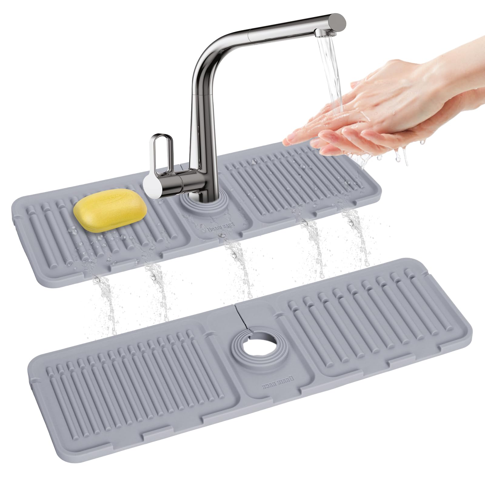 Non-Slip Silicone Kitchen Sink Splash Guard & Faucet Drip Catcher Tray - 17.5