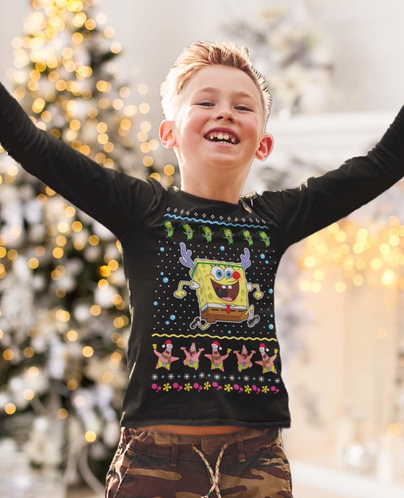 Tstars Spongebob Christmas Shirt | Kids Holiday Sweater | Tacky Xmas Sweatshirt for Toddler Boys & Girls | Fun Family Matching Outfits for Christmas Parties