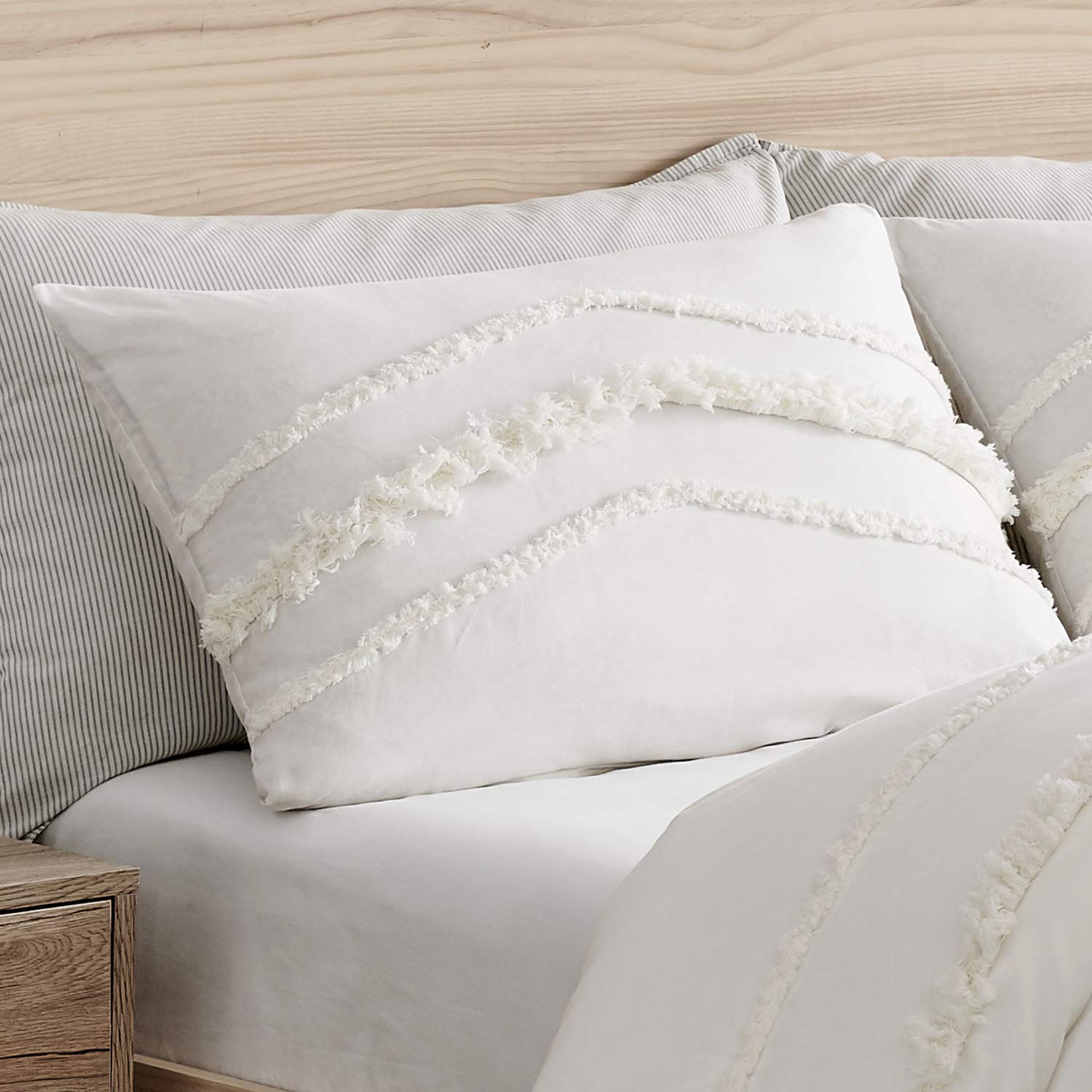 Bohemian Boho Chic Ivory Macrame Tufted Tassel Twin/Twin XL Duvet Cover Set - 2 Piece Cream Cotton Farmhouse Bedding with Fringe Details | Perfect for Teen Dorm, Indie Bedroom & Minimalist Home Decor