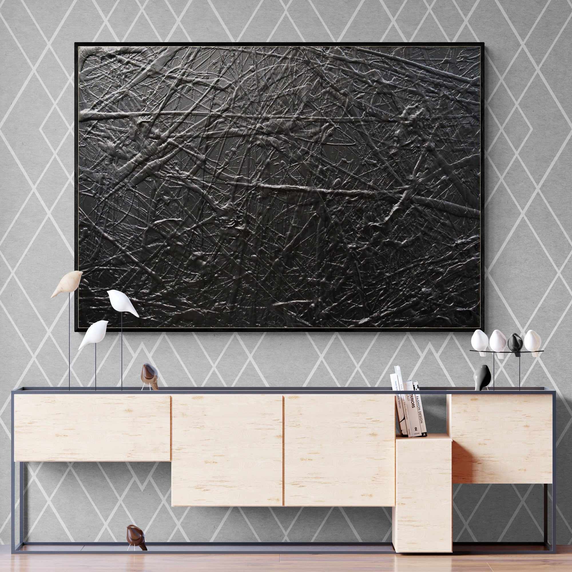 Blackest Magic 140cm x 100cm Black Textured Abstract Canvas Wall Art - Modern Home Decor for Living Room, Bedroom & Office
