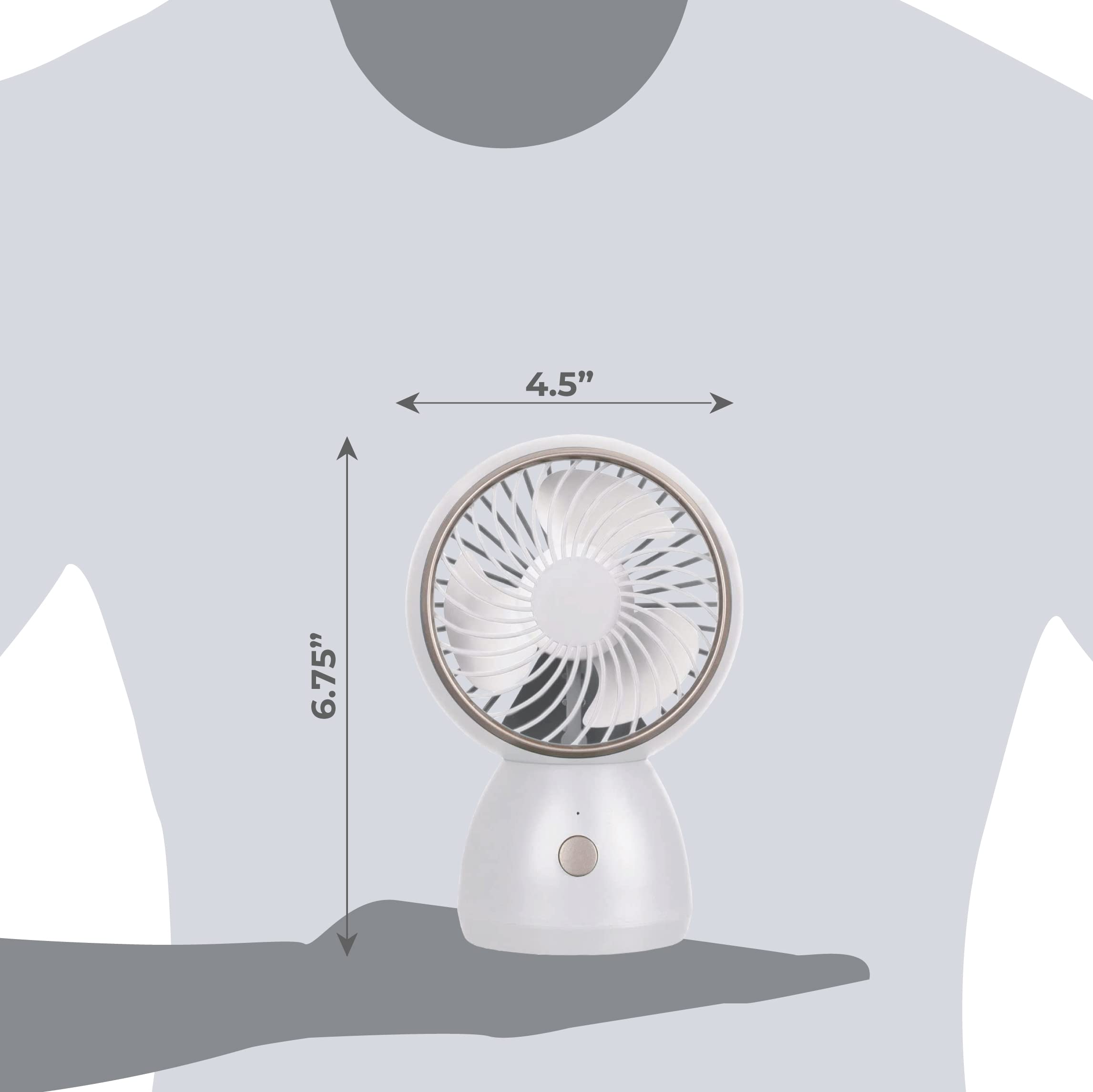 ForPro Professional Collection Premium Rechargeable Portable Desk Fan - 3-Speed USB Mini Fan for Travel, Home & Office - Lightweight Personal Cooling Fan (Pure White) | Perfect for Work Desks, Dorm Rooms & Summer Travel